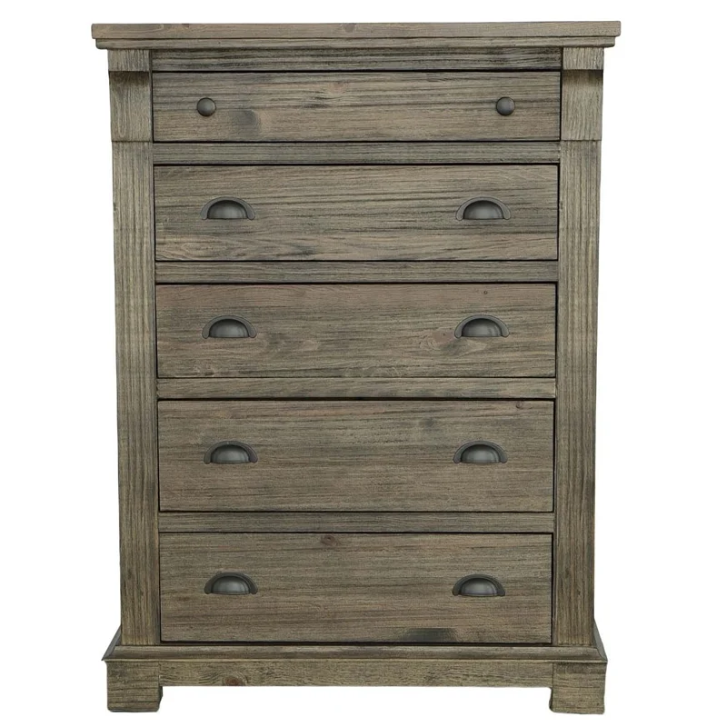 Progressive Furniture Baldwin 5-Drawer Wood Chest In Weathered Gray Brown
