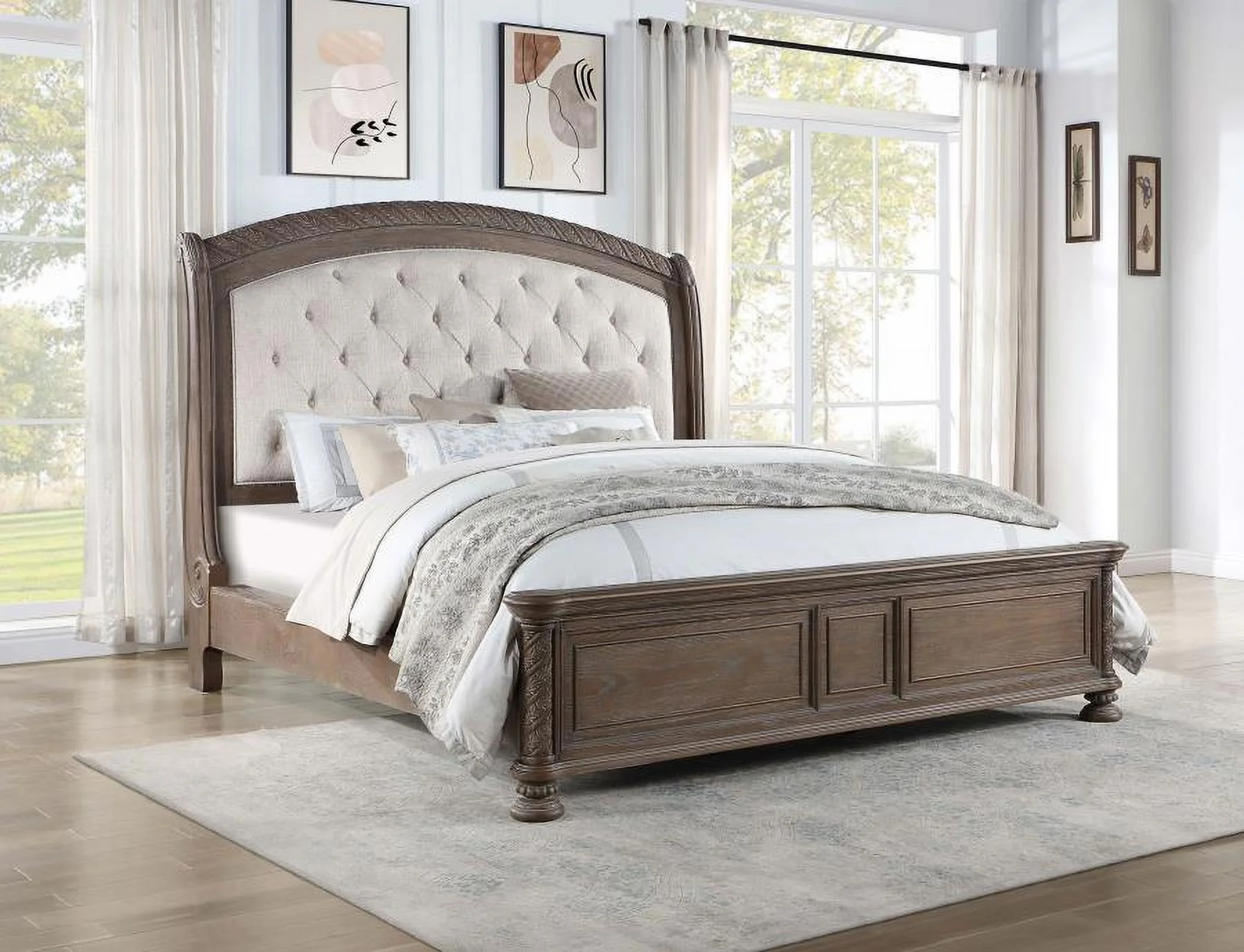 Coaster Emmett Wood Tufted Headboard California King Panel Bed Walnut and Beige