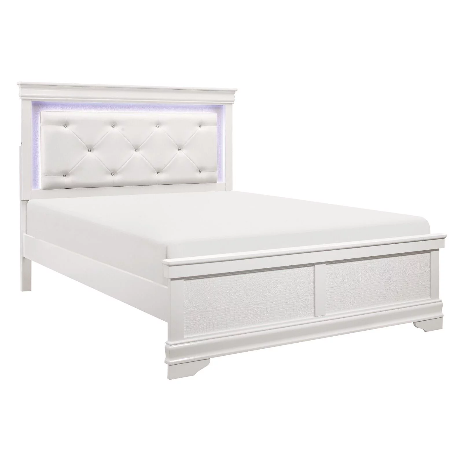 Glamorous Style White Queen Bed 1pc Button Tufted LED Lighting Headboard Textural Panels Wooden Bedroom Furniture