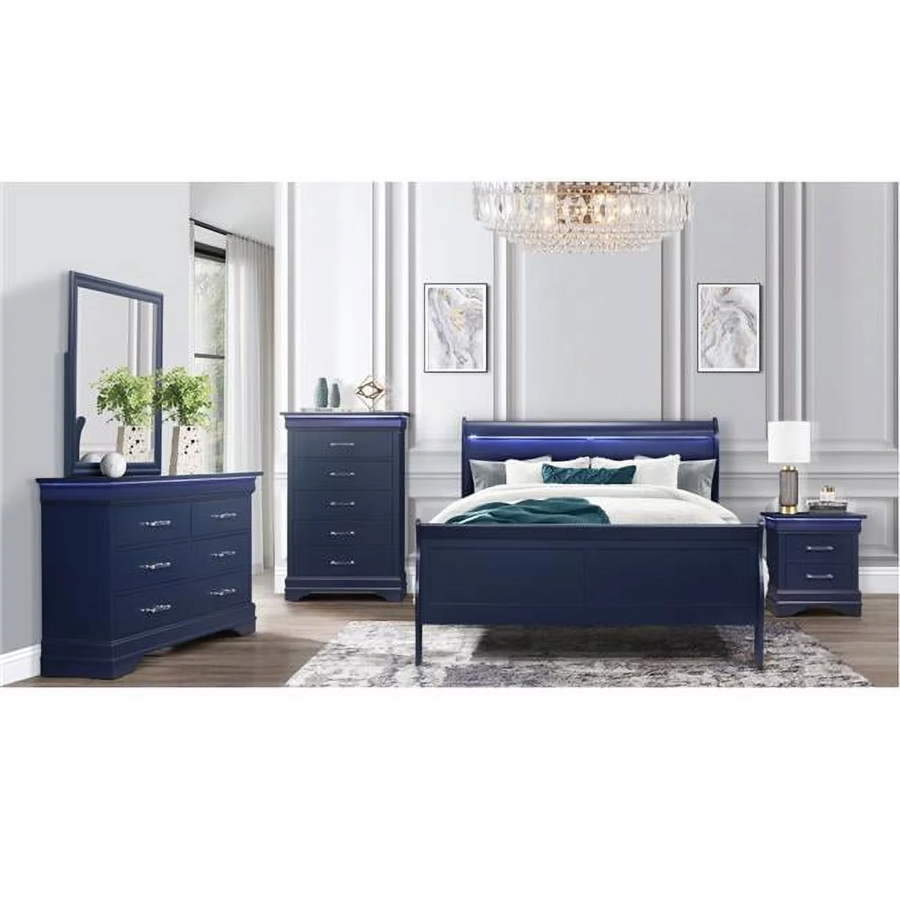 Global Furniture USA CHARLIE-BLUE-QBG Charlie Blue Queen Size Bed Group with LED