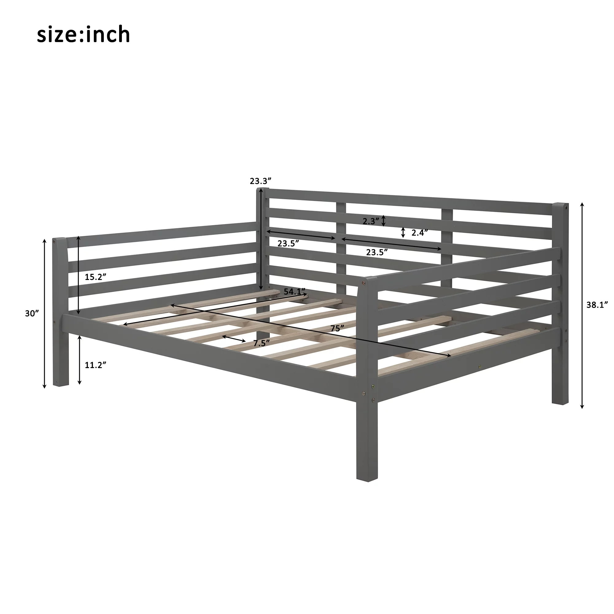 Euroco Pine Wood Storage Daybed, Full for Kids Bedroom, Gray