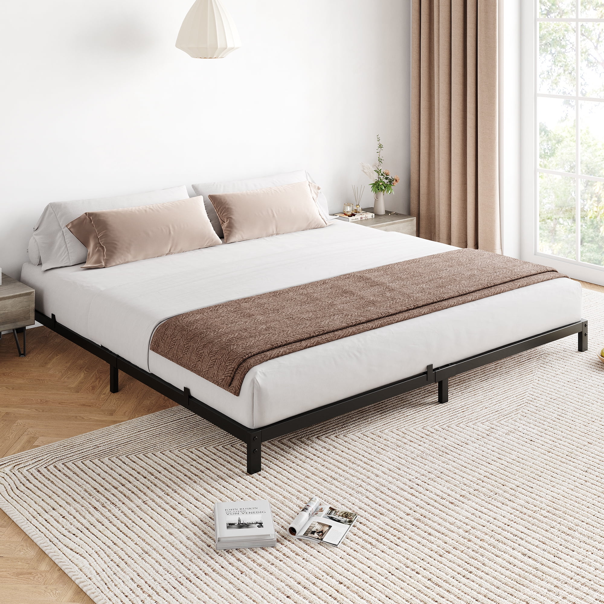 GAOMON 6 Inch King Bed Frame No Box Spring Needed, Low Profile Bed Frame, Easy Assembly Platform Bed frame, Noise Free, Black(King)