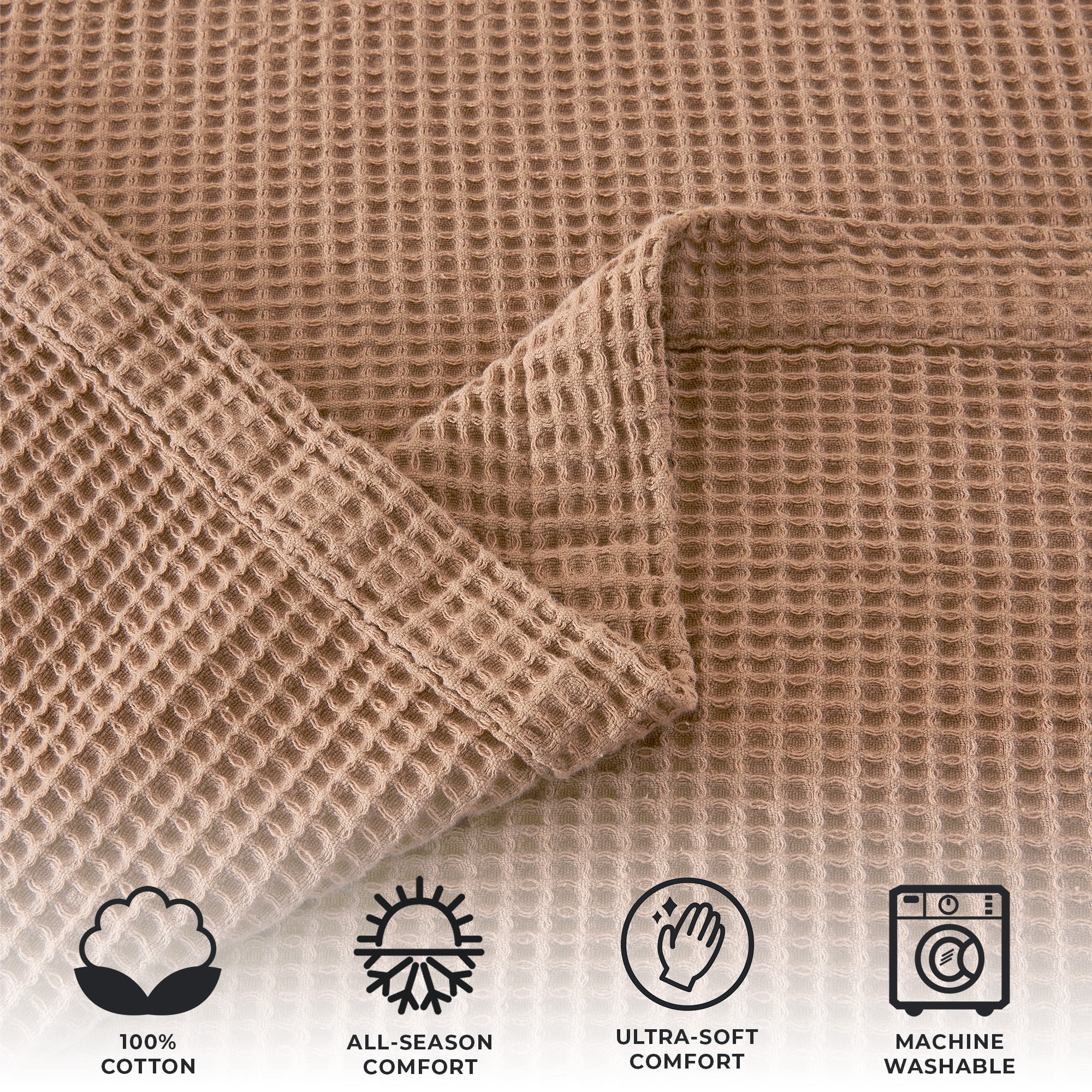 Great Bay Home 100% Cotton Waffle Weave Lightweight Bed Blanket (King, Toffee)