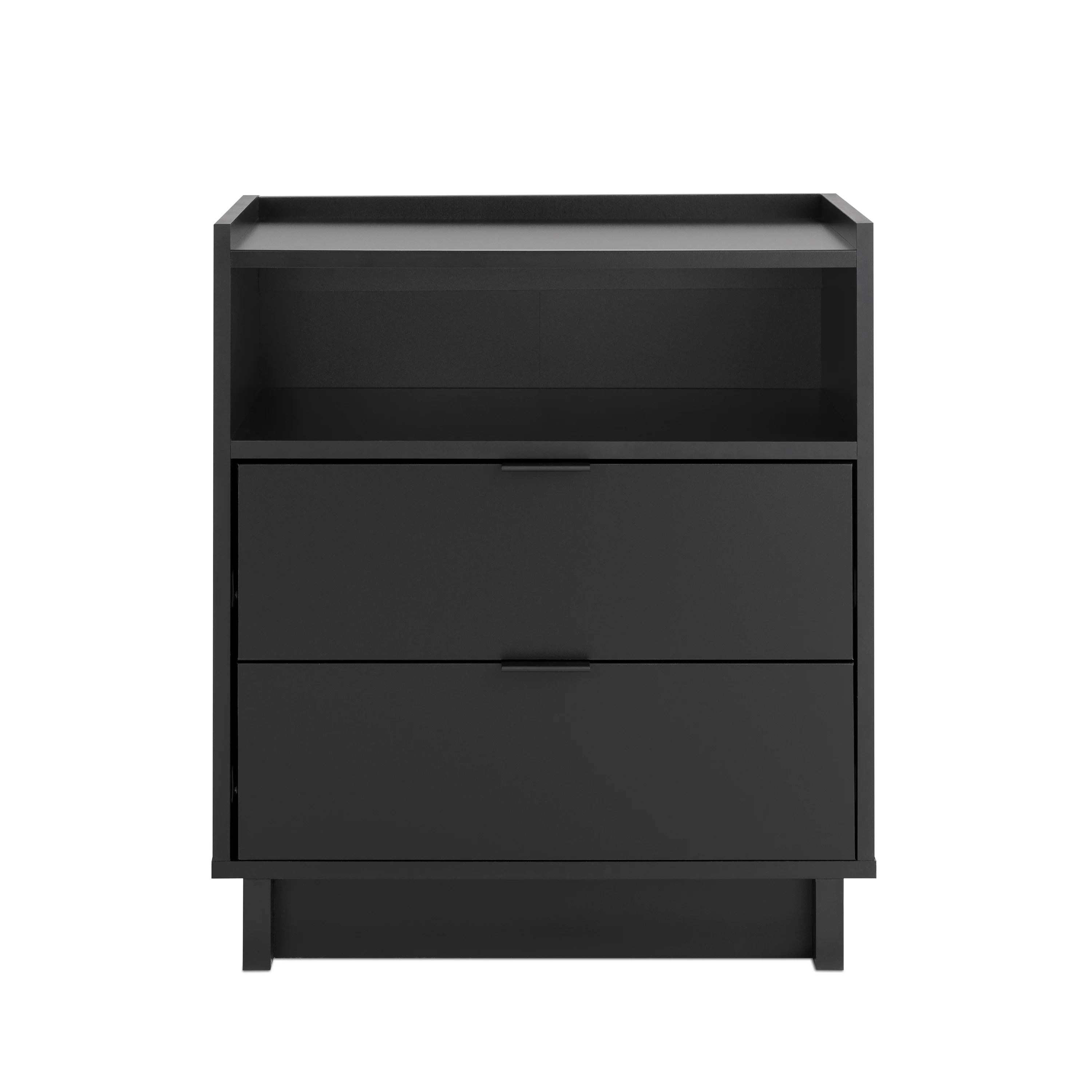 Prepac Simply Modern Nightstand Bedside Table, Black Nightstand for Bedroom, End Table with 2 Drawers and Open Shelf 23.75