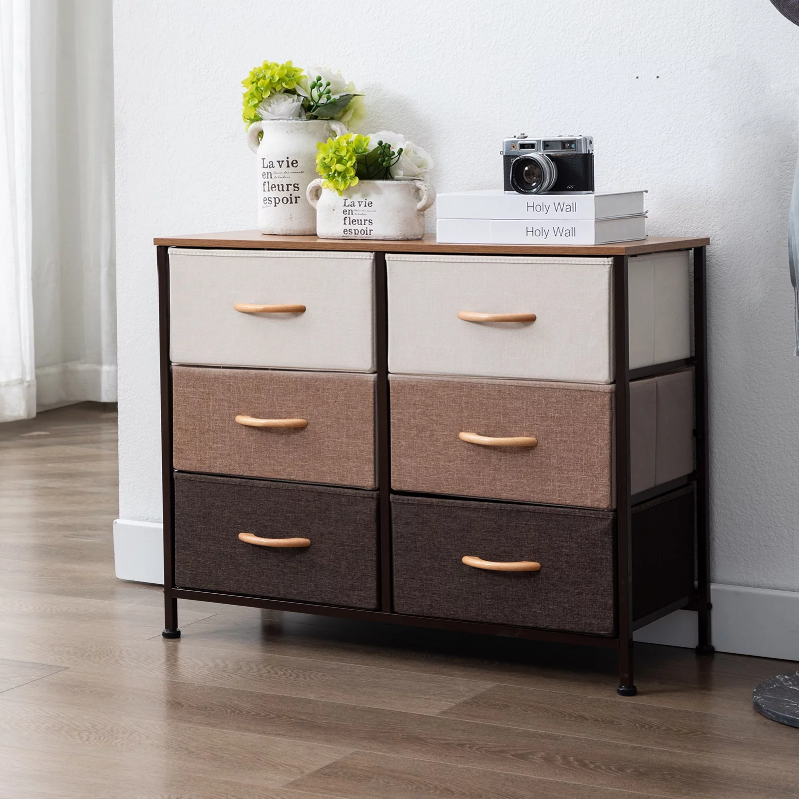 Duhome Elegant Lifestyle 6 Drawer Dresser, Fabric Dresser Storage Organizer for Bedroom, Chest of Drawers, Mix Color