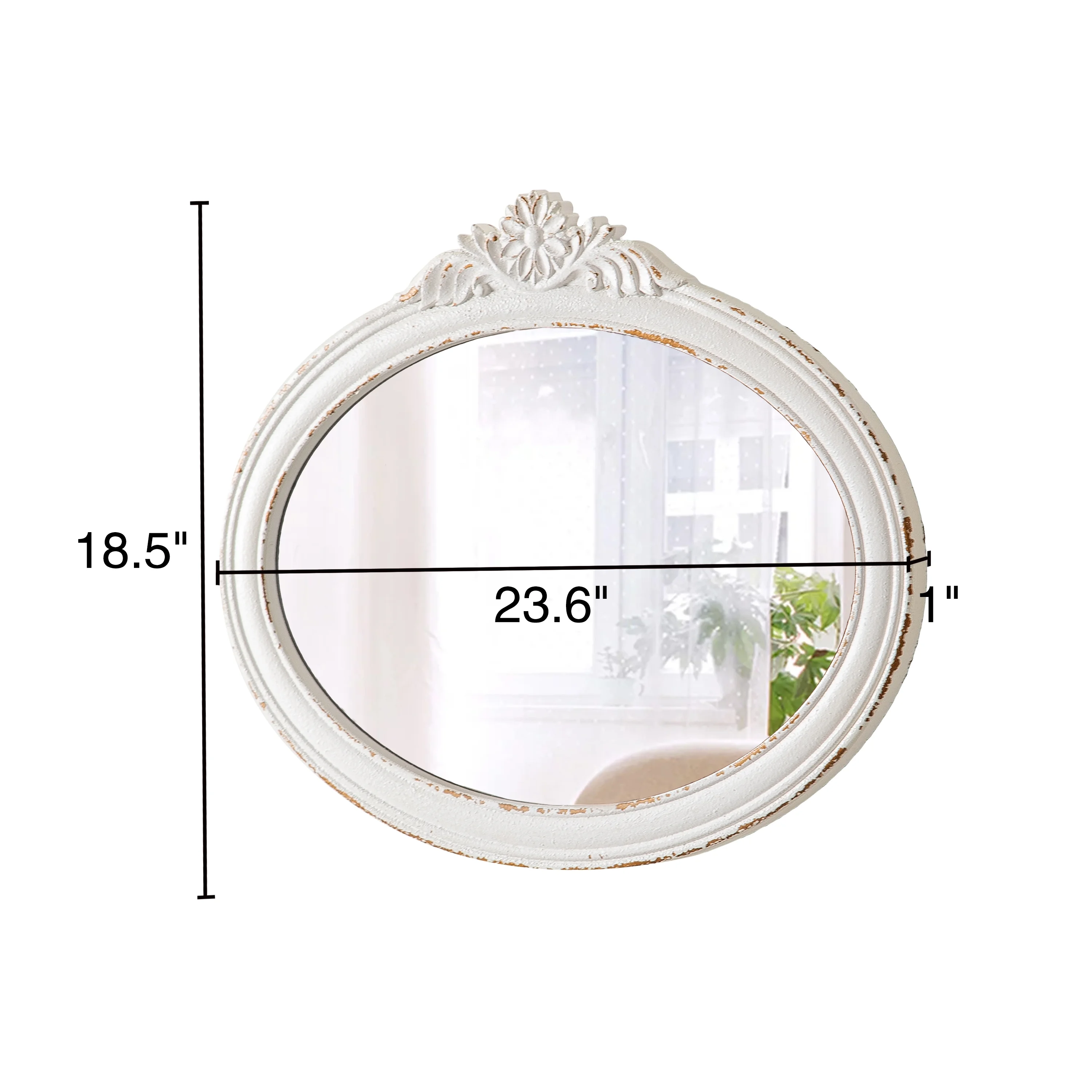 Sintosin Rustic White Mirrors for Wall, Handmade Finish Oval Wall Mirror, Vintage Big Round Bathroom Bedroom Mirror, 23.6