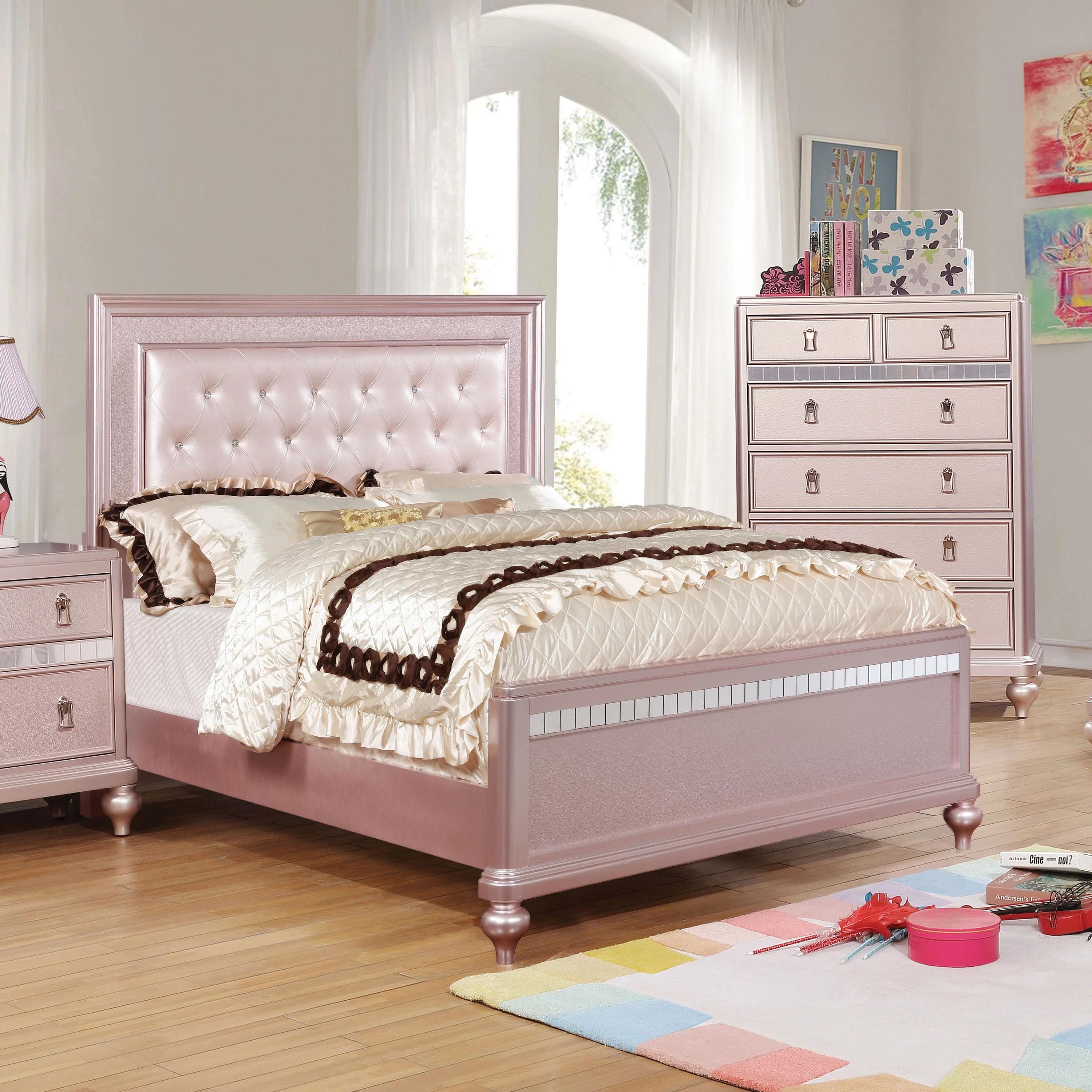 Furniture of America Starnom Contemporary Panel Bed, Full, Rose Pink