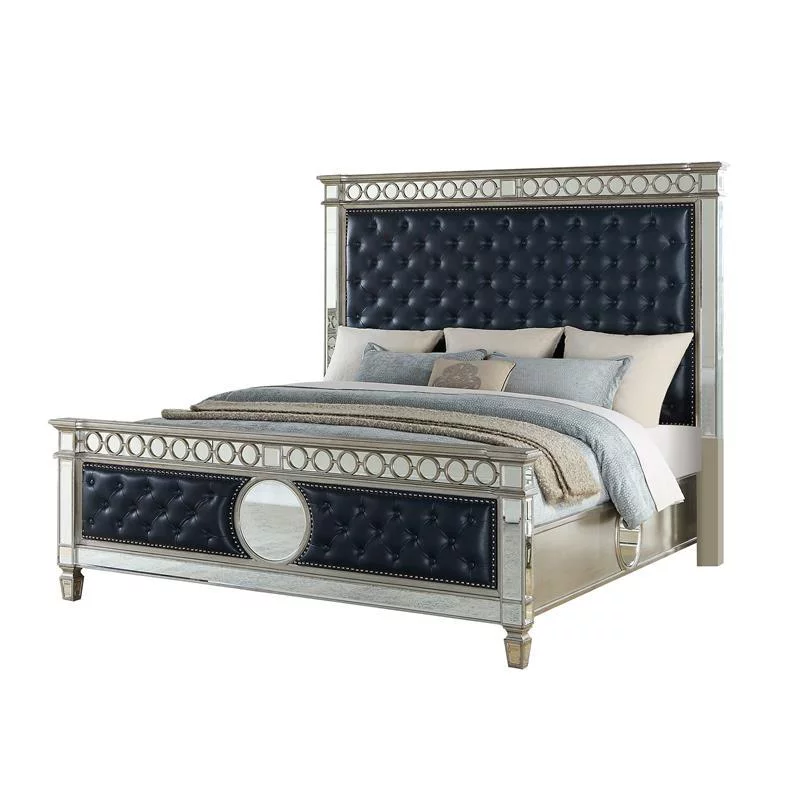 Silver Finish Wood King Bedroom Set 3Pcs Contemporary Cosmos Furniture Brooklyn