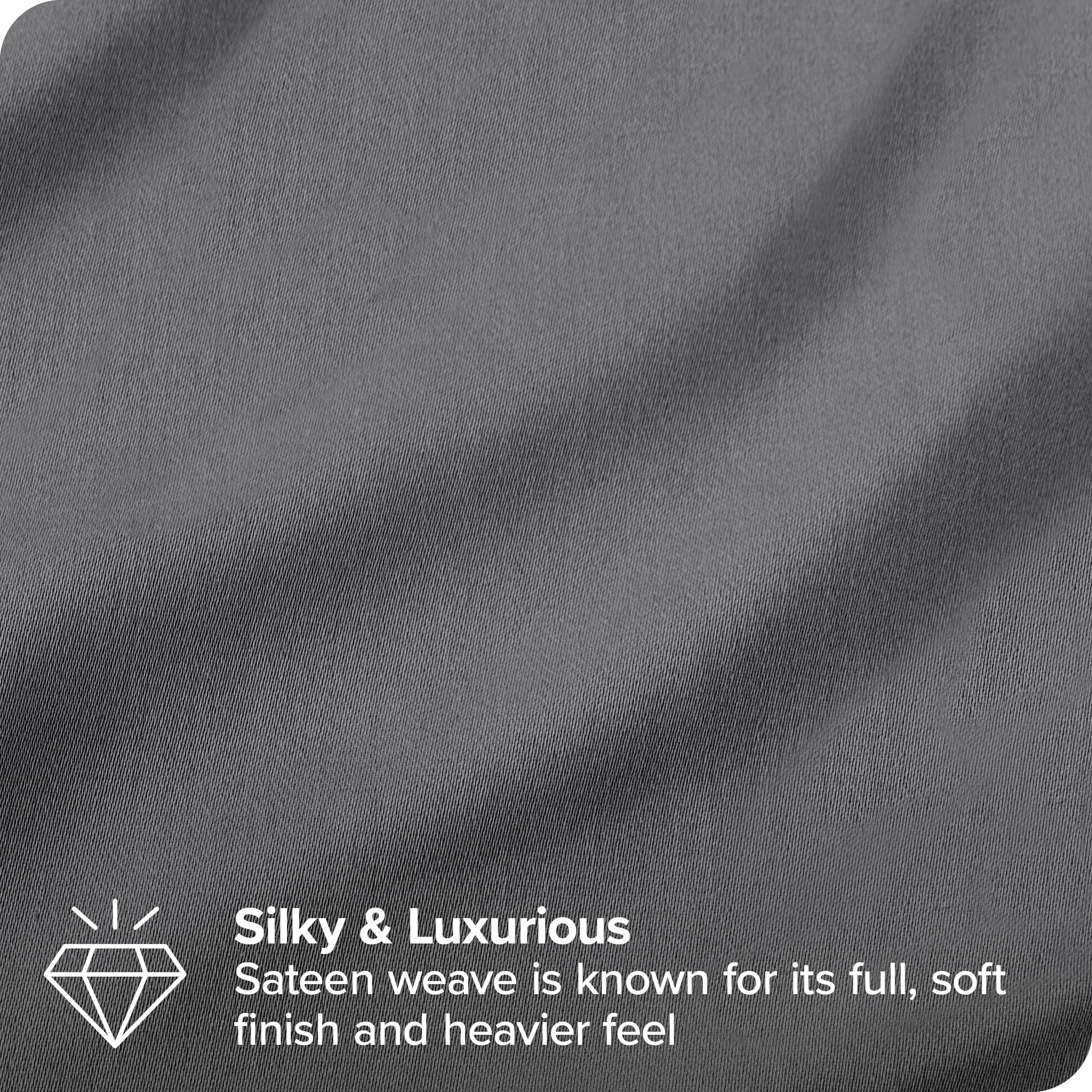 Bare Home Organic Sateen Sheet Set - 400 Thread Count - 100% Organic Cotton - 4 Piece - Queen, Gray