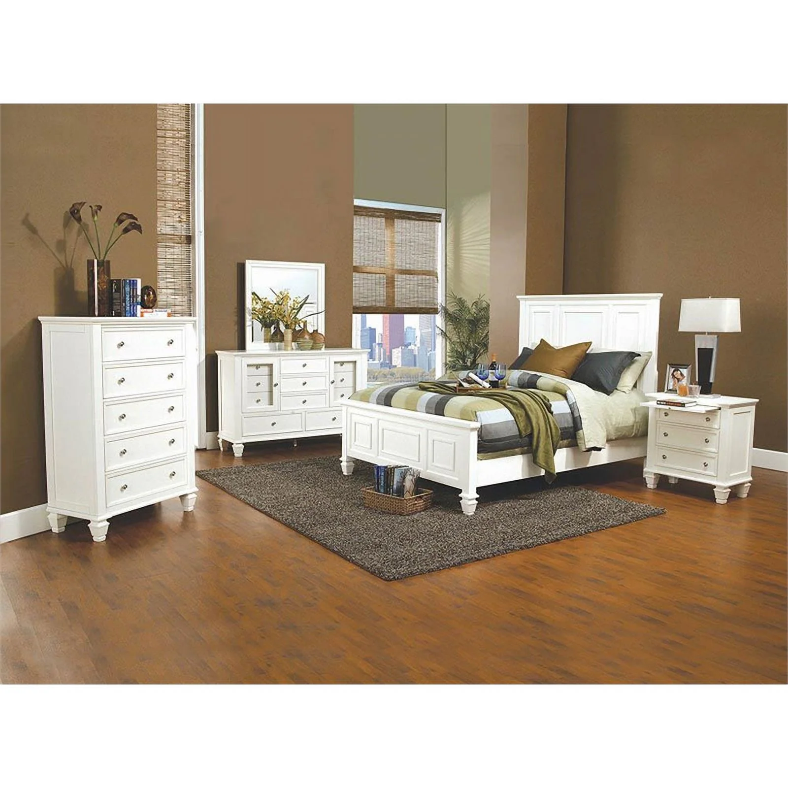 Pemberly Row Wood Beach California King Panel Bed with High Headboard White