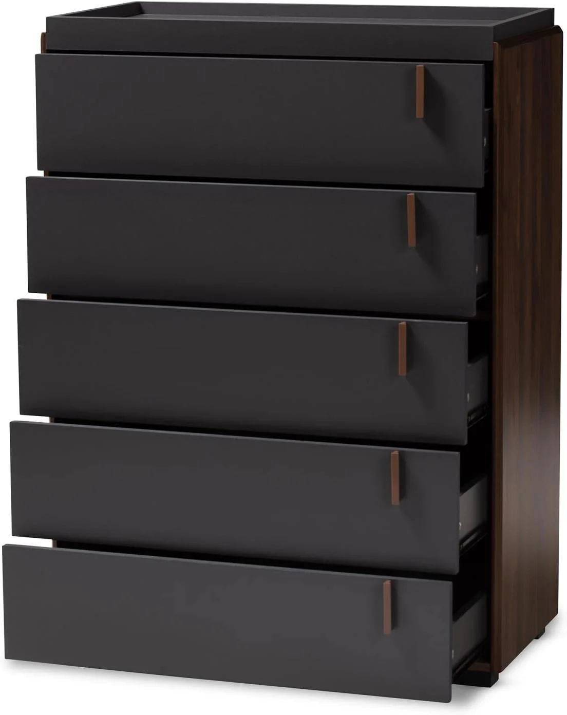 Rikke Two-Tone 5-Drawer Wood Chest In Gray And Walnut