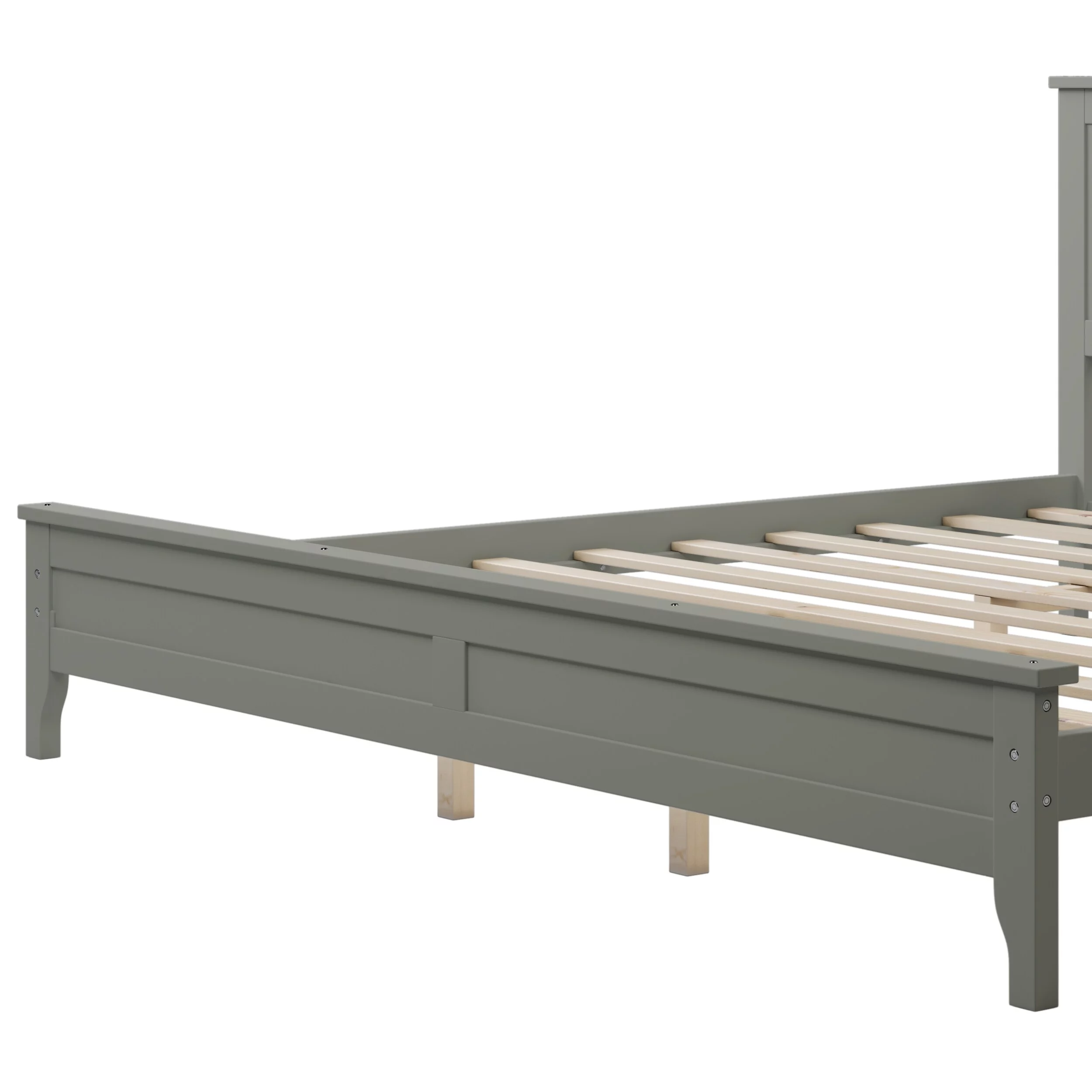 Modern Solid Wood Platform Bed Frame with Headboard for Kids Adults, Wood Slats Support, No Box Spring Needed Grey - King