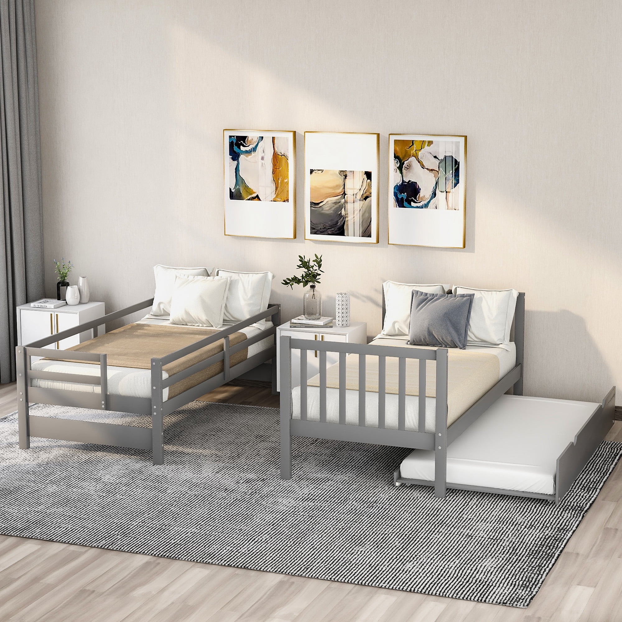 CoSoTower Twin Over Twin/Full Bunk Bed With Twin Size Trundle, Gray