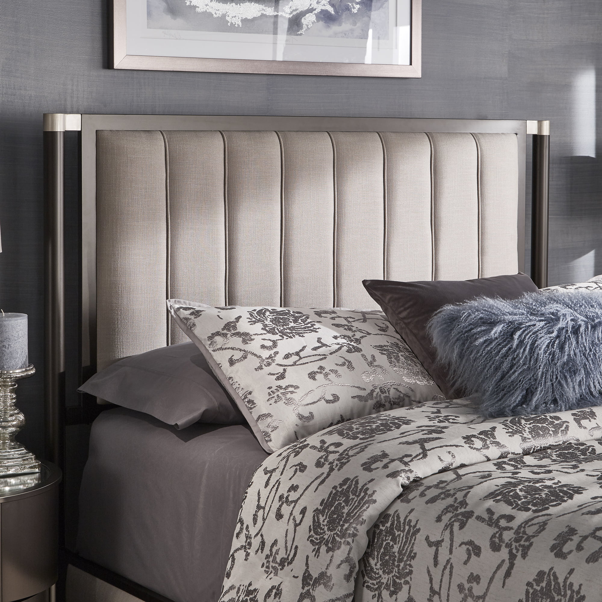 Weston Home Fabrio Metal Framed Upholstered Queen Bed, Beige