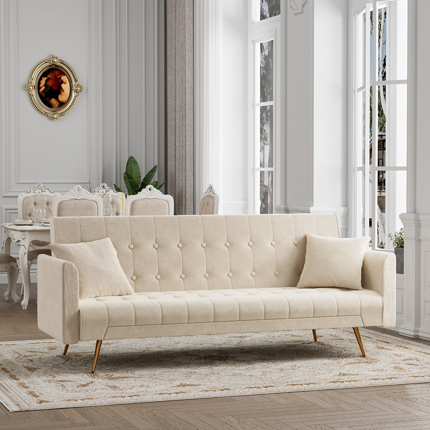 Ouyessir Multifunctional Velvet Sofa Bed,71in Convertible Folding Upholstered Futon Couch with 2 Pillows for Living Room Bedroom