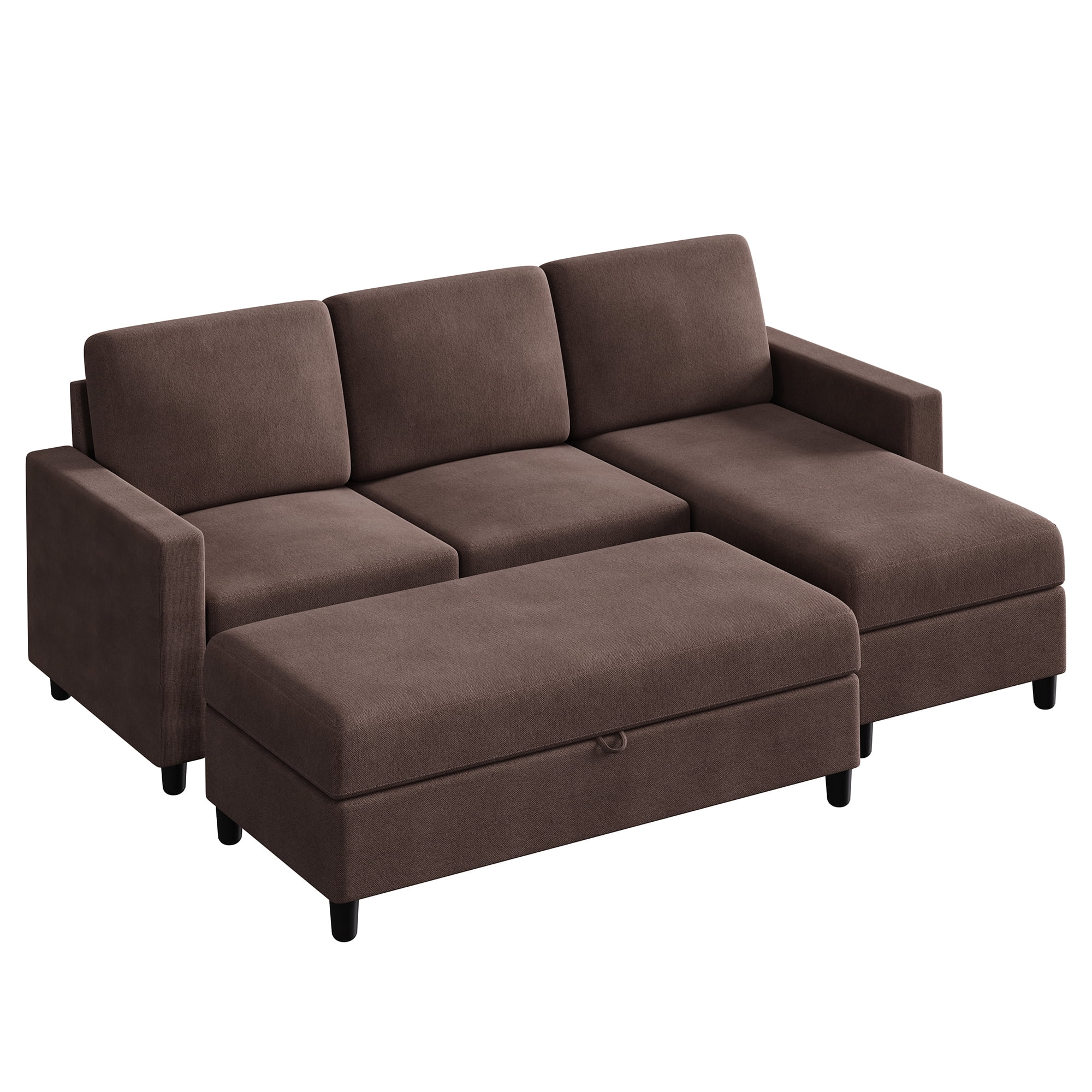 Sobaniilo Soft Couches Set, Convertible Sectional Sofa with Storage Ottoman, Fabric Couches Set for Living Room, Brown