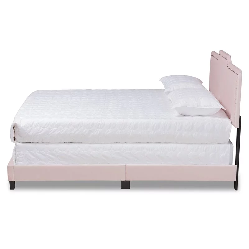 Bowery Hill Light Pink Upholstered Queen Size Panel Bed
