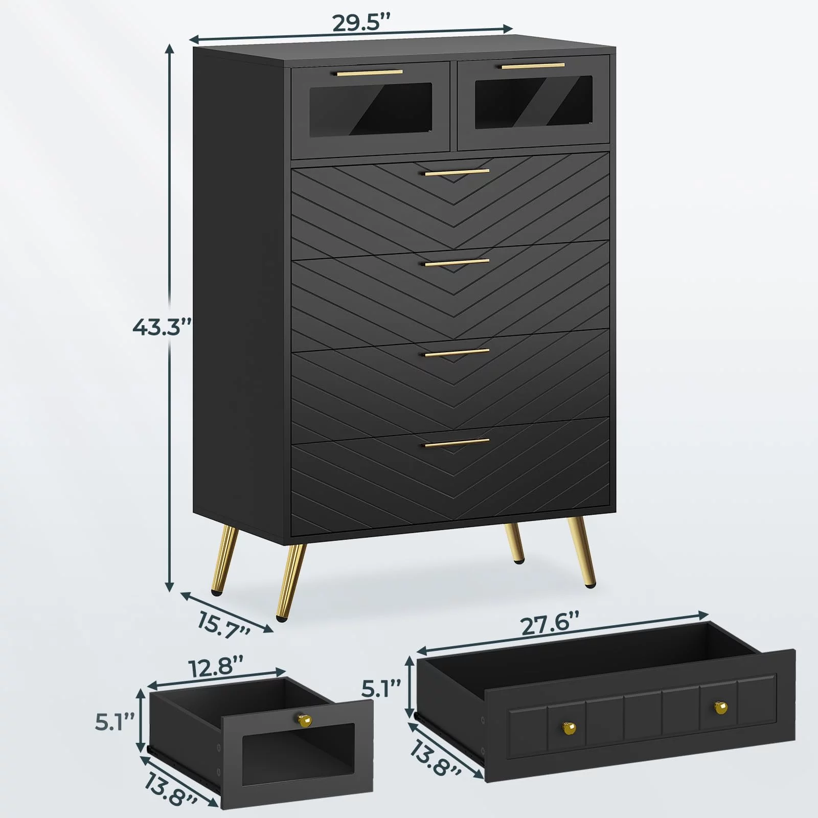 Dresser Chests of Drawers with LED Lights for Bedroom, Black 6 Drawer Dresser Wide Storage Organizer for Closet Living Room