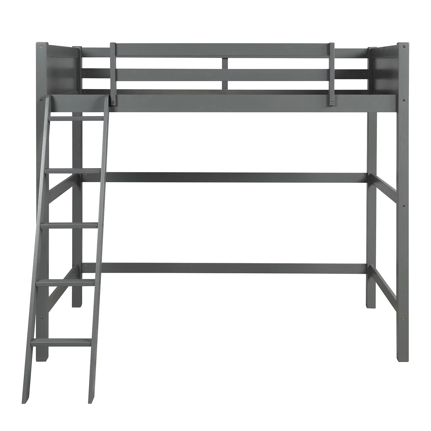 Wood Loft Bed Panel Style Loft Bed Solid Wood Twin-Size High Loft Bed with Ladder Kids Bedroom Furniture
