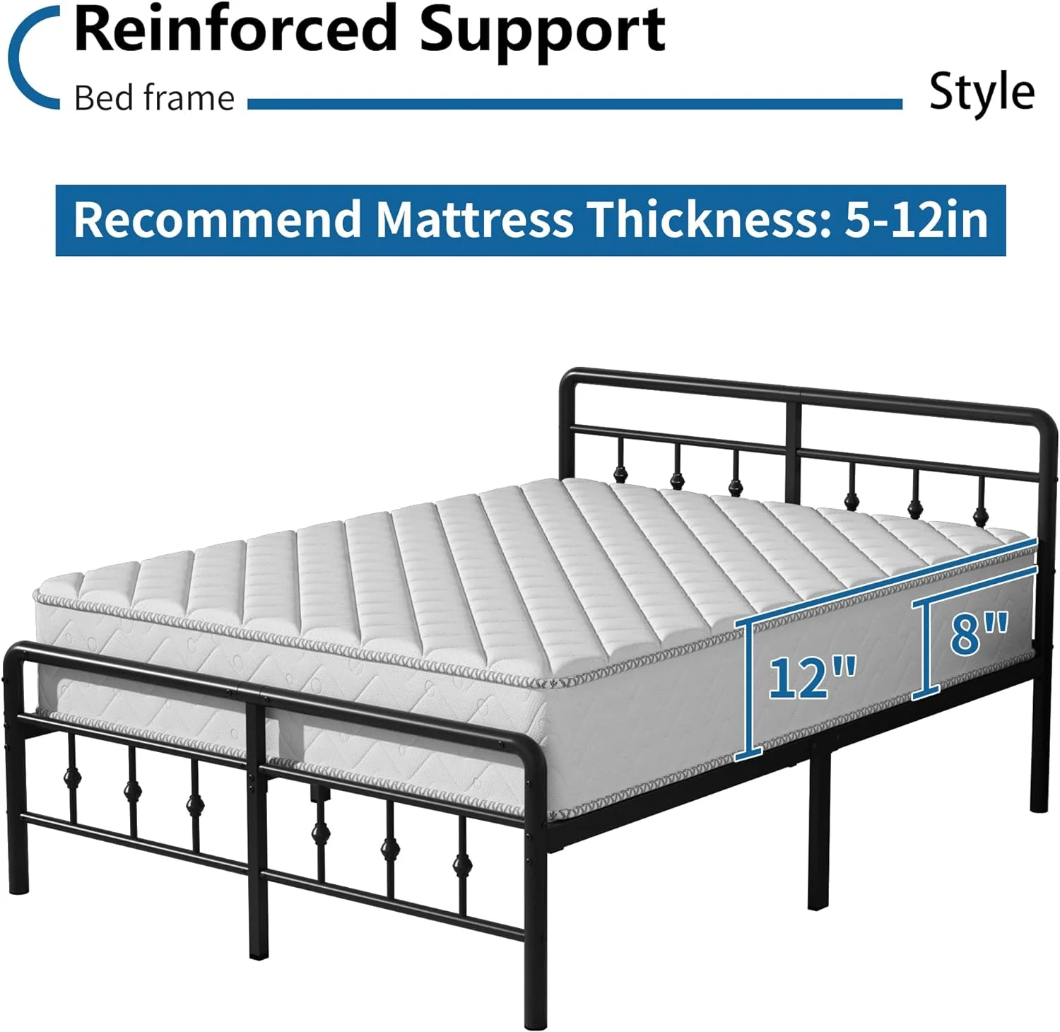 Lutown-Teen Metal Platform California King Bed Frames with Headboard and Footboard, 16 Inch No Box Spring Needed Heavy Duty Victorian Style Iron-Art Mattress Foundation/Under Bed Storage
