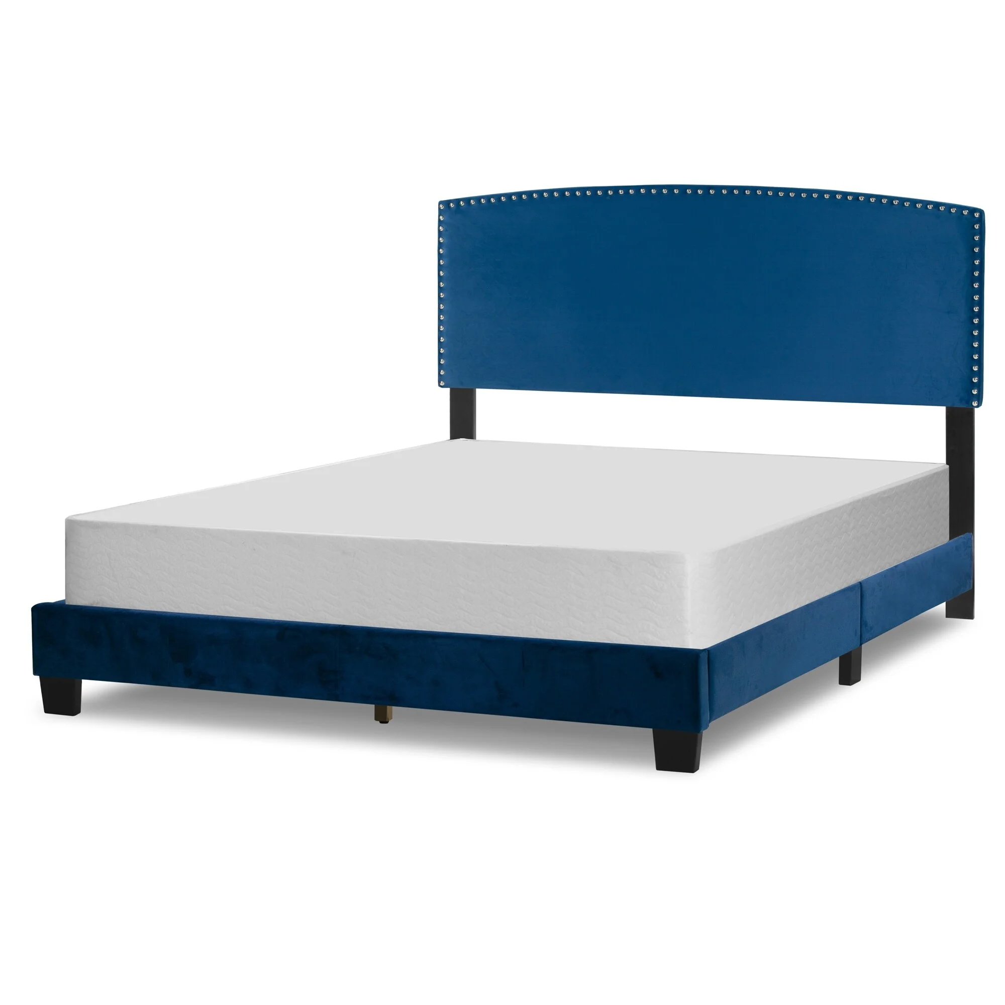 Glamour Home Ausca Modern Fabric Queen Bed with Nail Head Trim in Navy