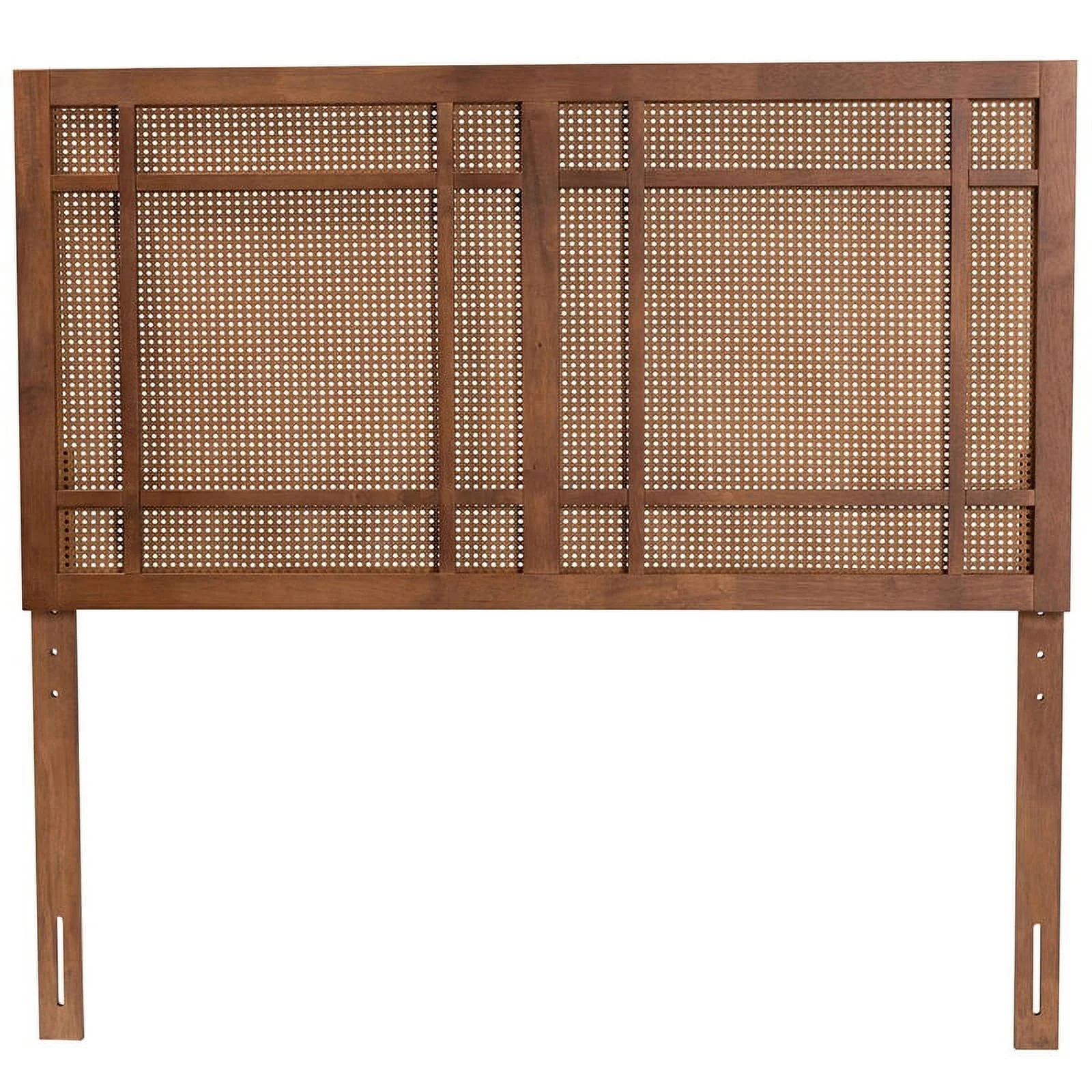 Pemberly Row Ash Walnut Finished Wood Queen Size Headboard with Rattan