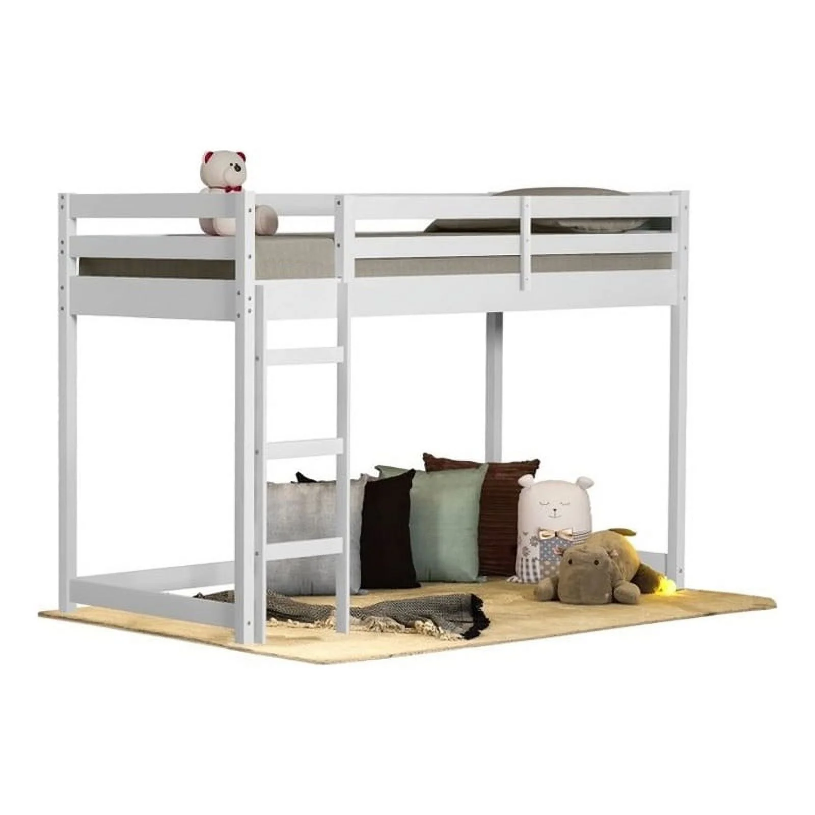 Pemberly Row Modern Solid Wood Twin Low Loft Bed in White Finish