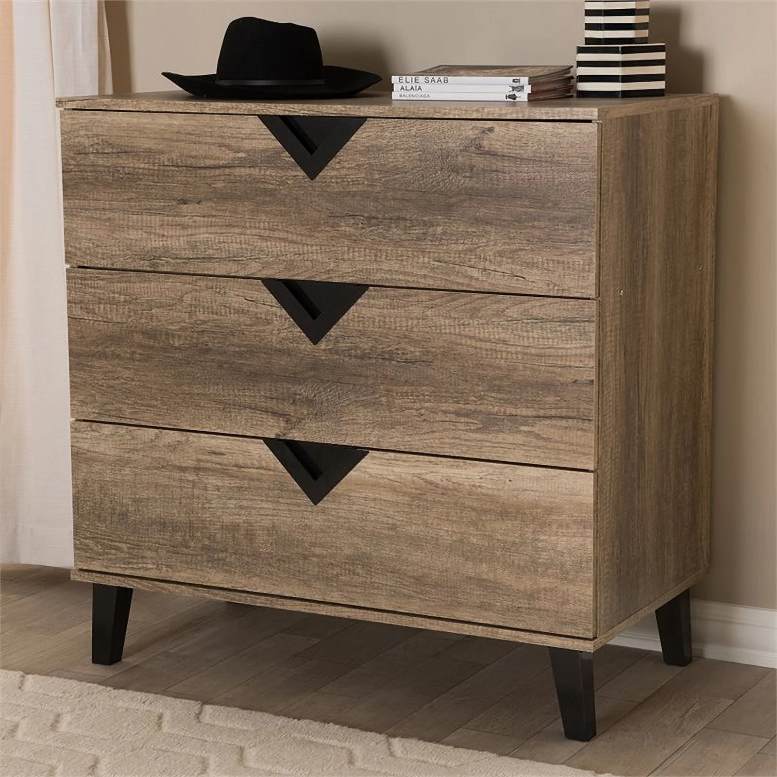 Bowery Hill 3 Drawer Contemporary Chest in Light Brown