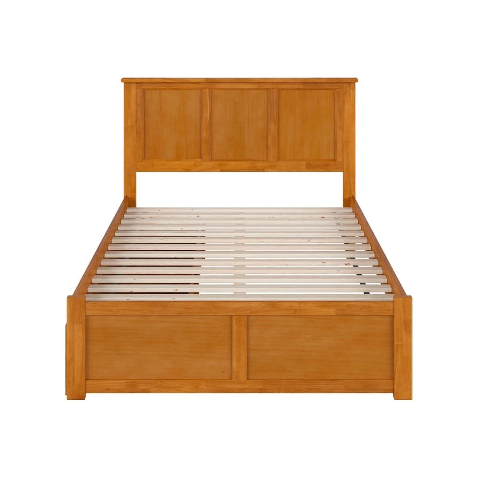 Madison Full Wood Platform Bed with Footboard & Storage Drawers in Light Toffee
