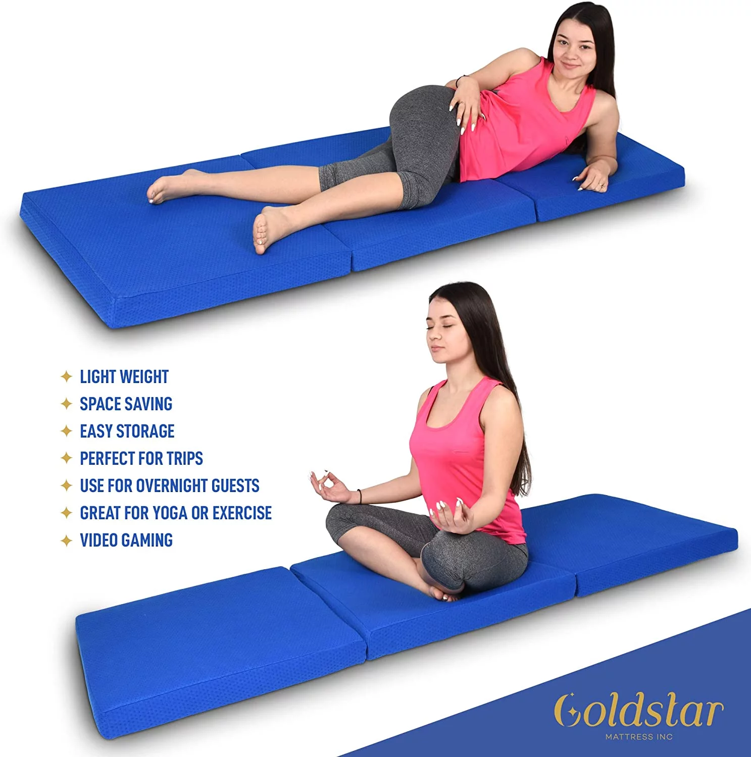 Gold Star Tri-Folding Gel Memory Foam Mattress, 31 x 75 Inches - 3-Inch Gel-Infused Cooling Mattress Topper, Cot Pad, Guest Bed - Portable Floor Mattress with Soft, Removable, and Washable Cover