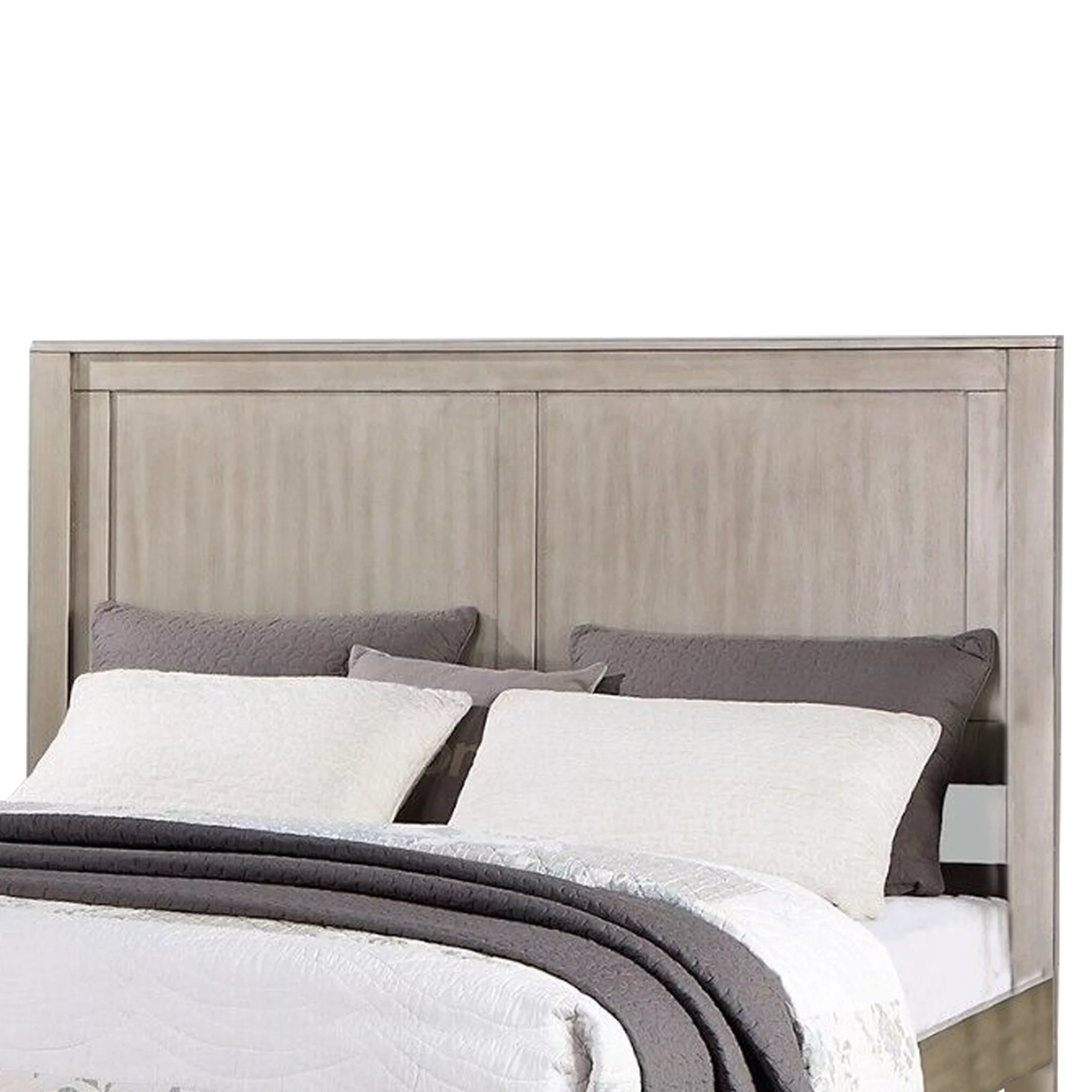 Benjara Kali Platform King Size Bed, Panel Rectangular Design, Light Tan Wood Frame