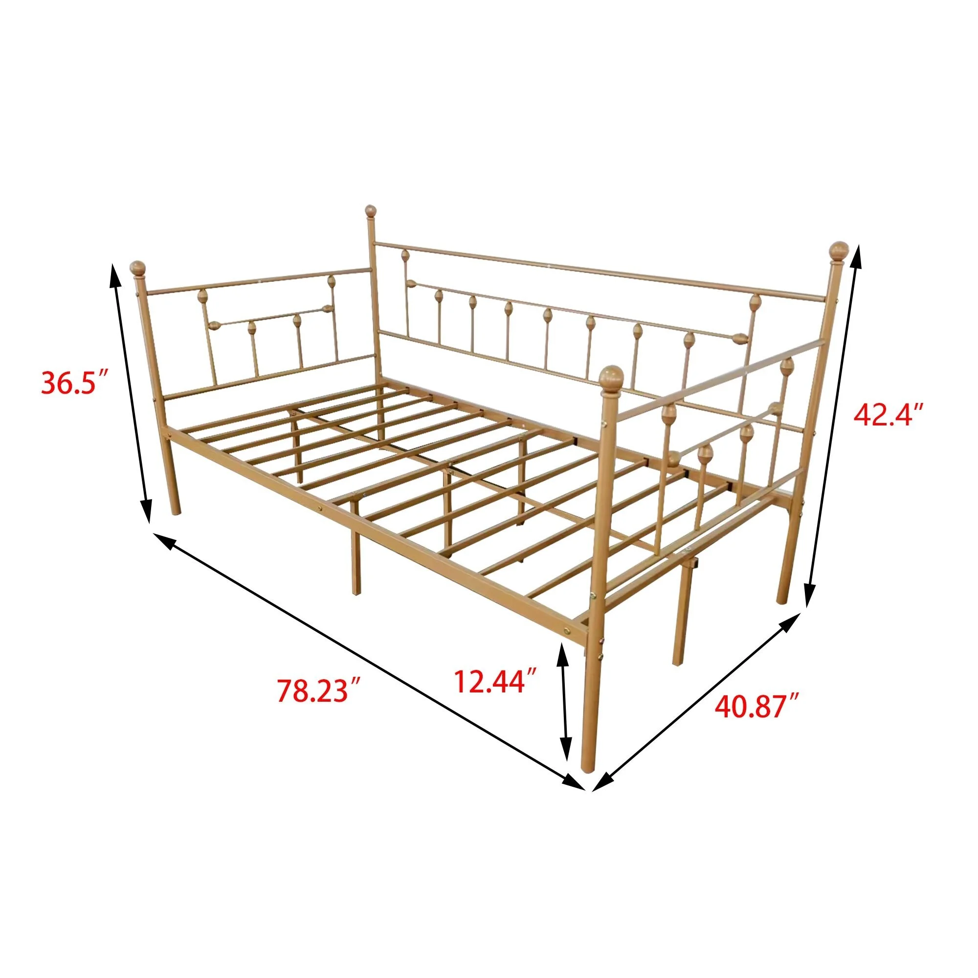 NNV Victorian Metal Twin Daybed, Metal Bed Frame, Mattress Foundation Gold - Twin