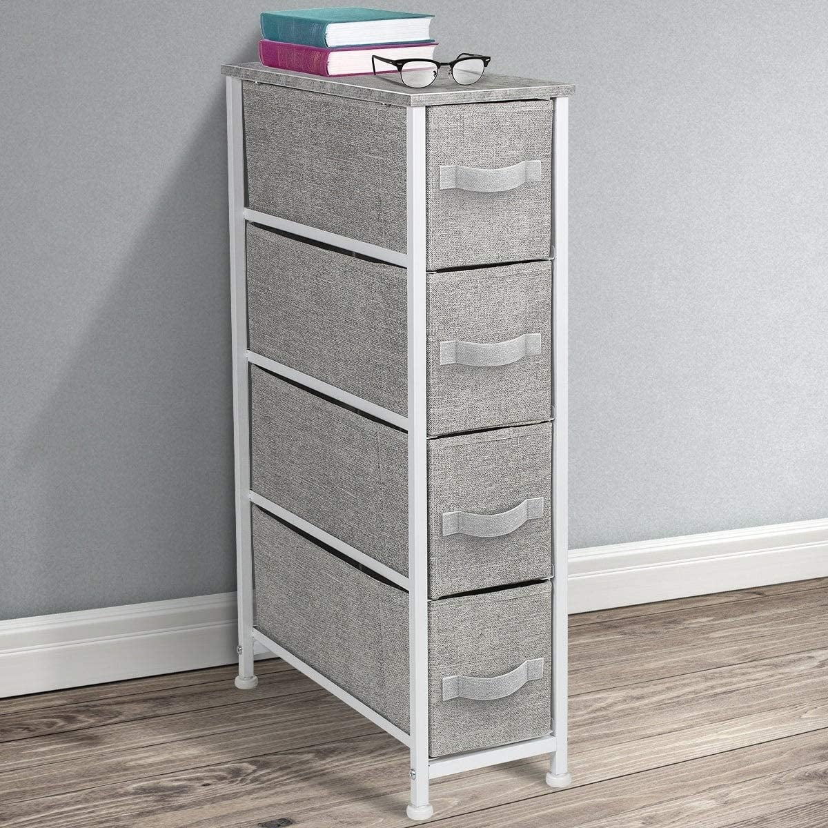 HBBOOMLIFE 4 Drawers Chest Dresser Narrow Grey Modern Contemporary Metal
