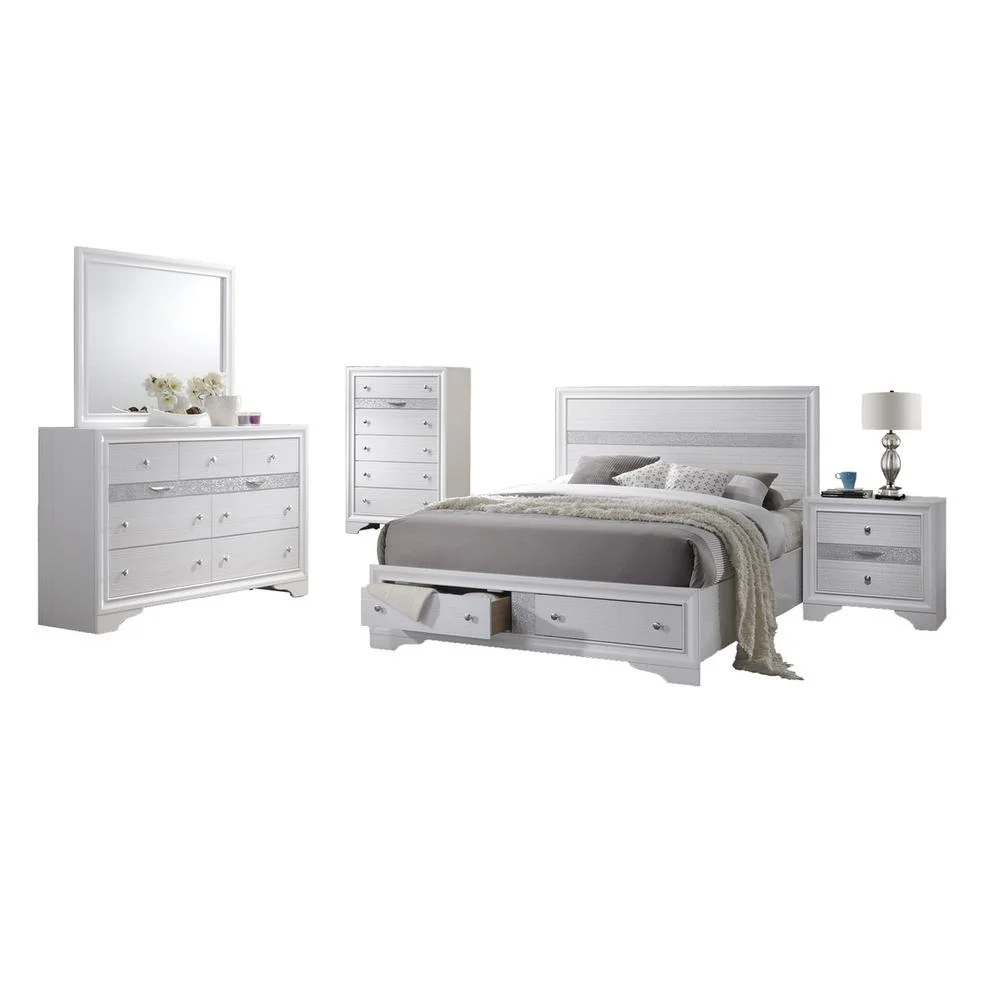 Chic White 5 Piece Bedroom Set with Queen Size Platform Bed