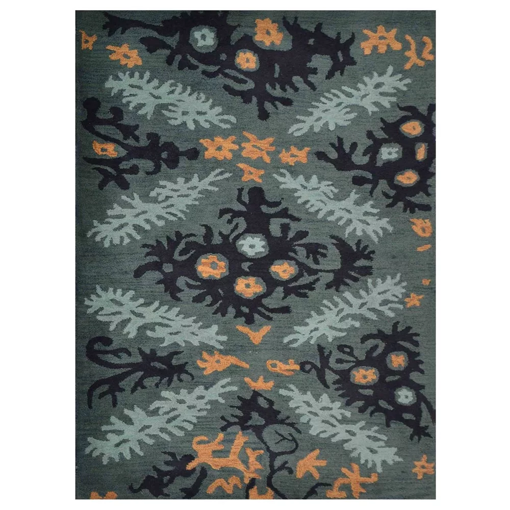 Rugsotic Carpets Hand Tufted, Floral Wool Floor Area Rug For Living Room Bedroom, Black,Green, 6'x9'