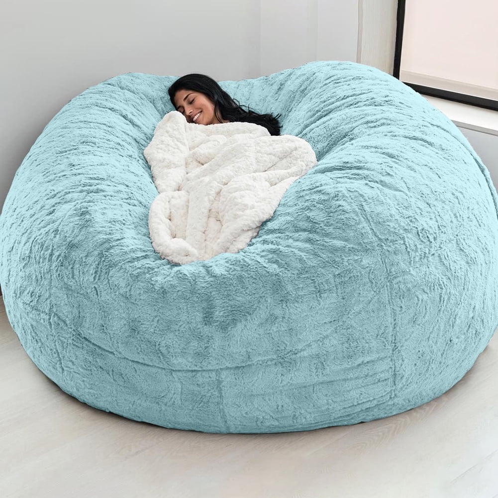 Tomfoto Home Sponge Bed Bean Bag Chair Cover Slipcover Double Bedroom Balcony Large Couch Round Soft Fluffy Cover No Fillings Only Cover