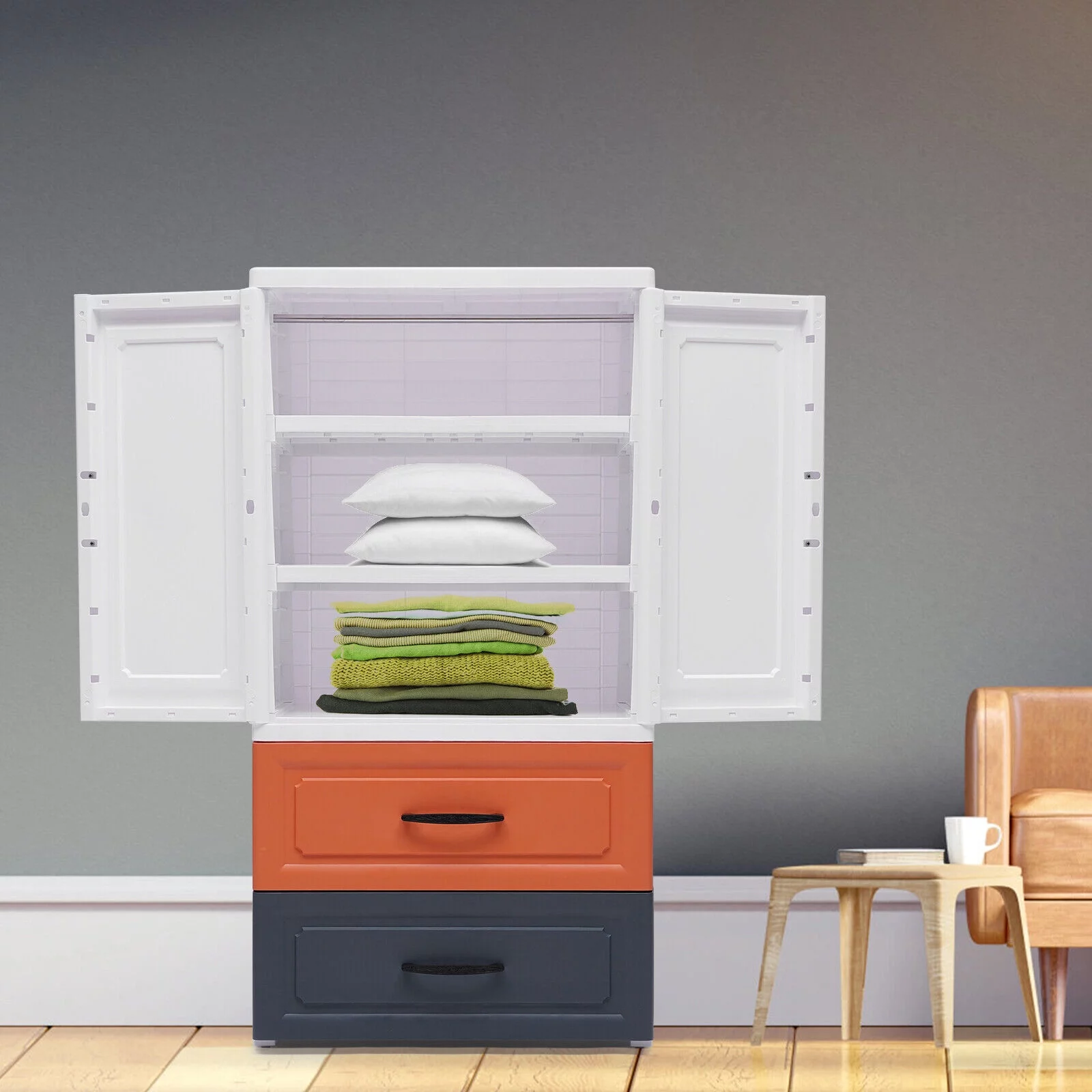 SHZICMY Modern Freestanding 2 Drawer Dresser, White Vertical PP Storage Tower Chest Closet Organizer Plastic Storage Cabinet for Bedroom Clothes Storage