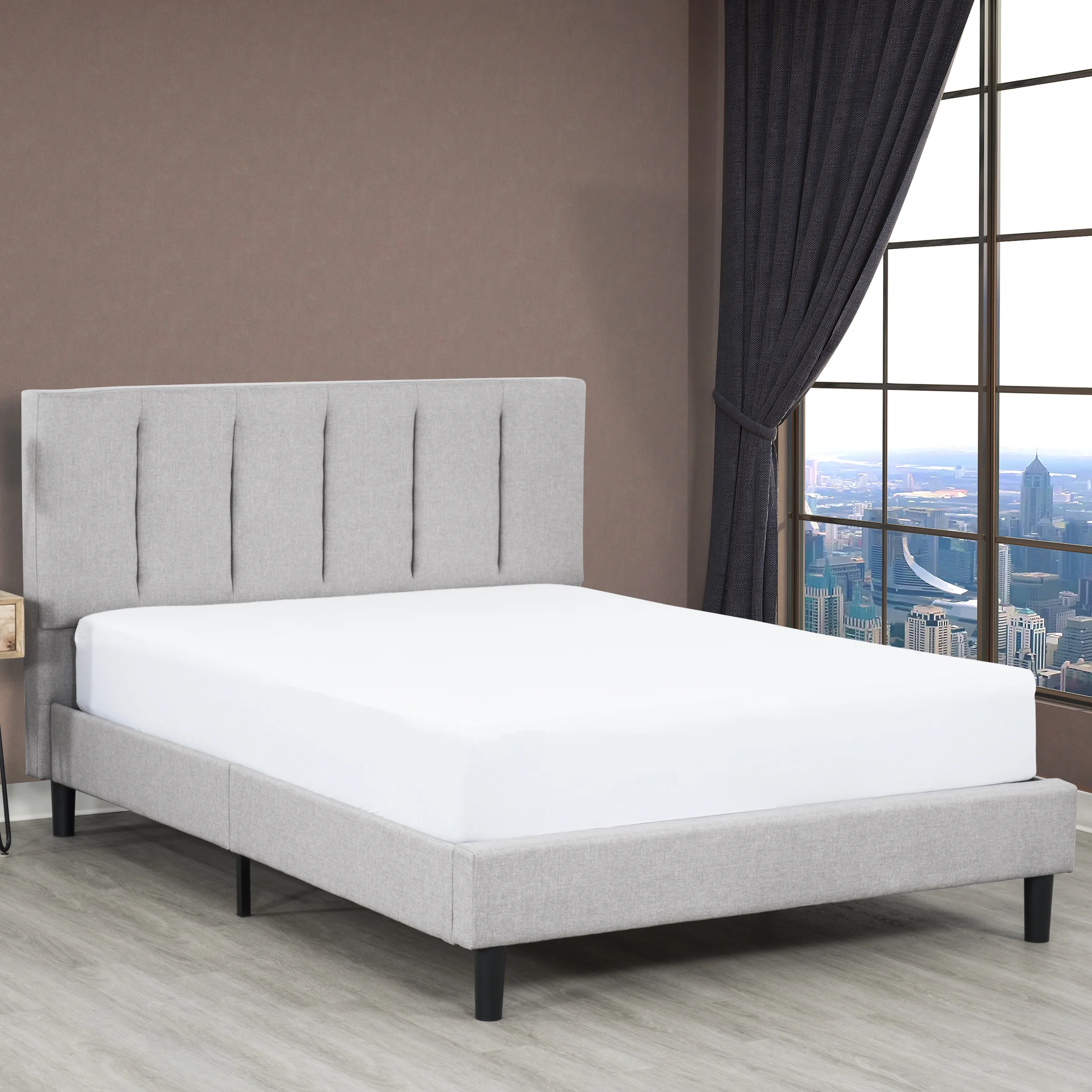 Primo International Harper Queen Wood and Fabric Upholstered Platform Bed - Gray