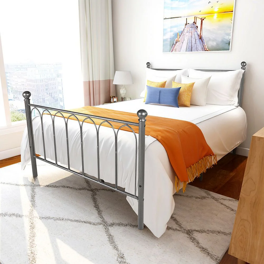 Full Size Metal Platform Bed with Classic Headboard & Footboard, Upgraded noise-resistant tape & Non-slip footbed design,12.4