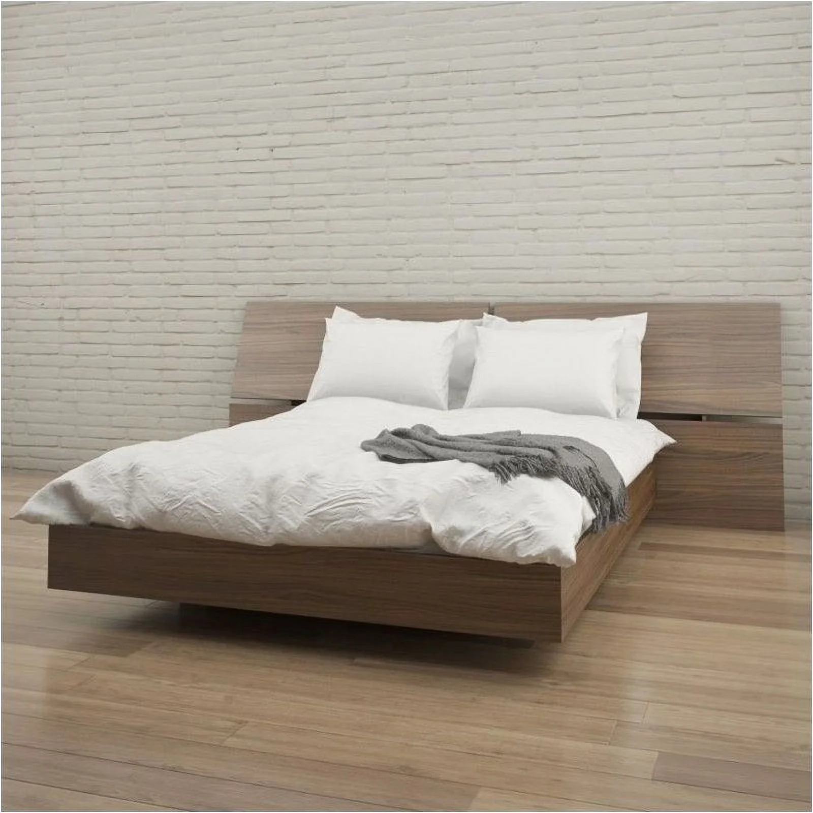 Pemberly Row Queen Size Platform Bed in Walnut