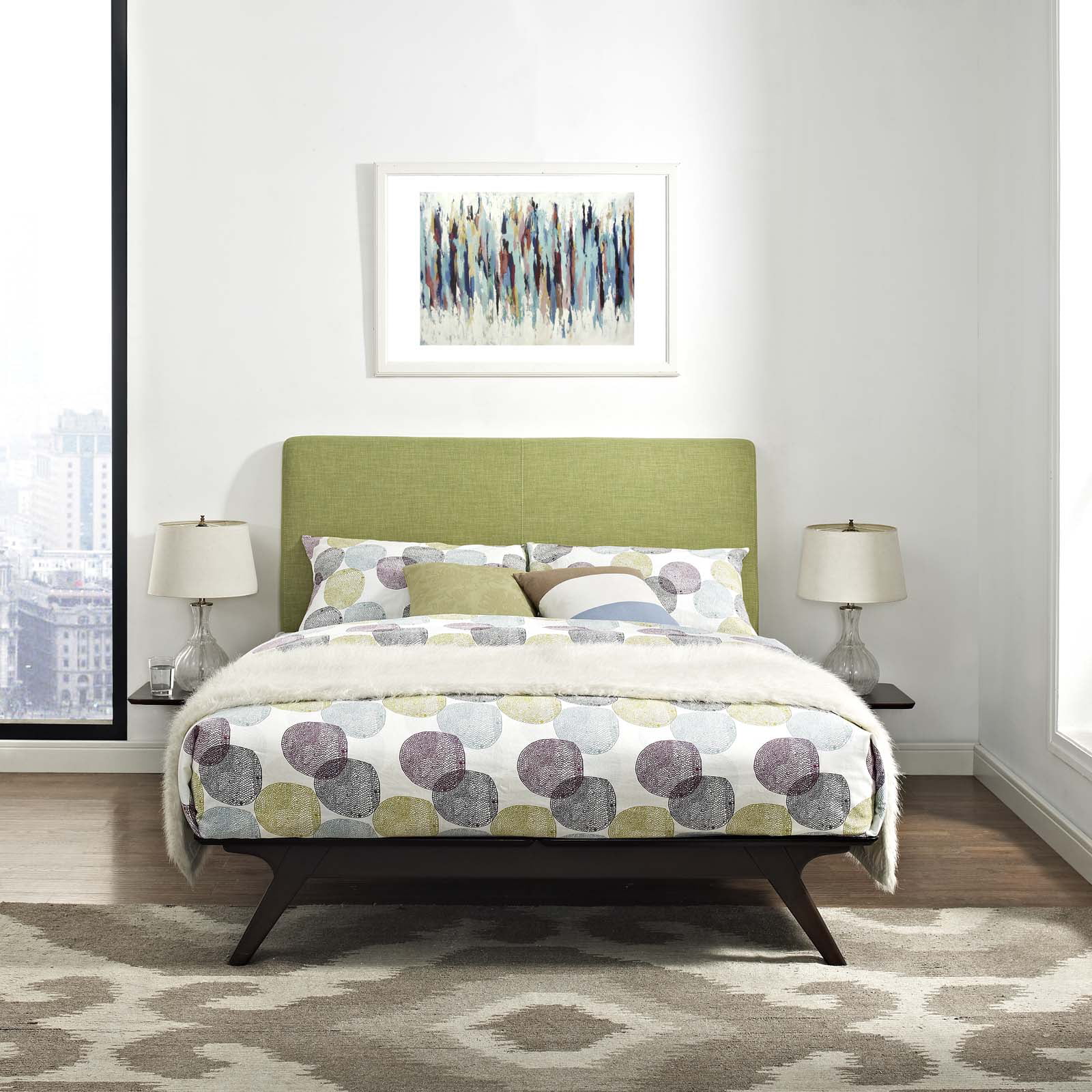 Modway Tracy 3 Piece Queen Bedroom Set in Cappuccino Green