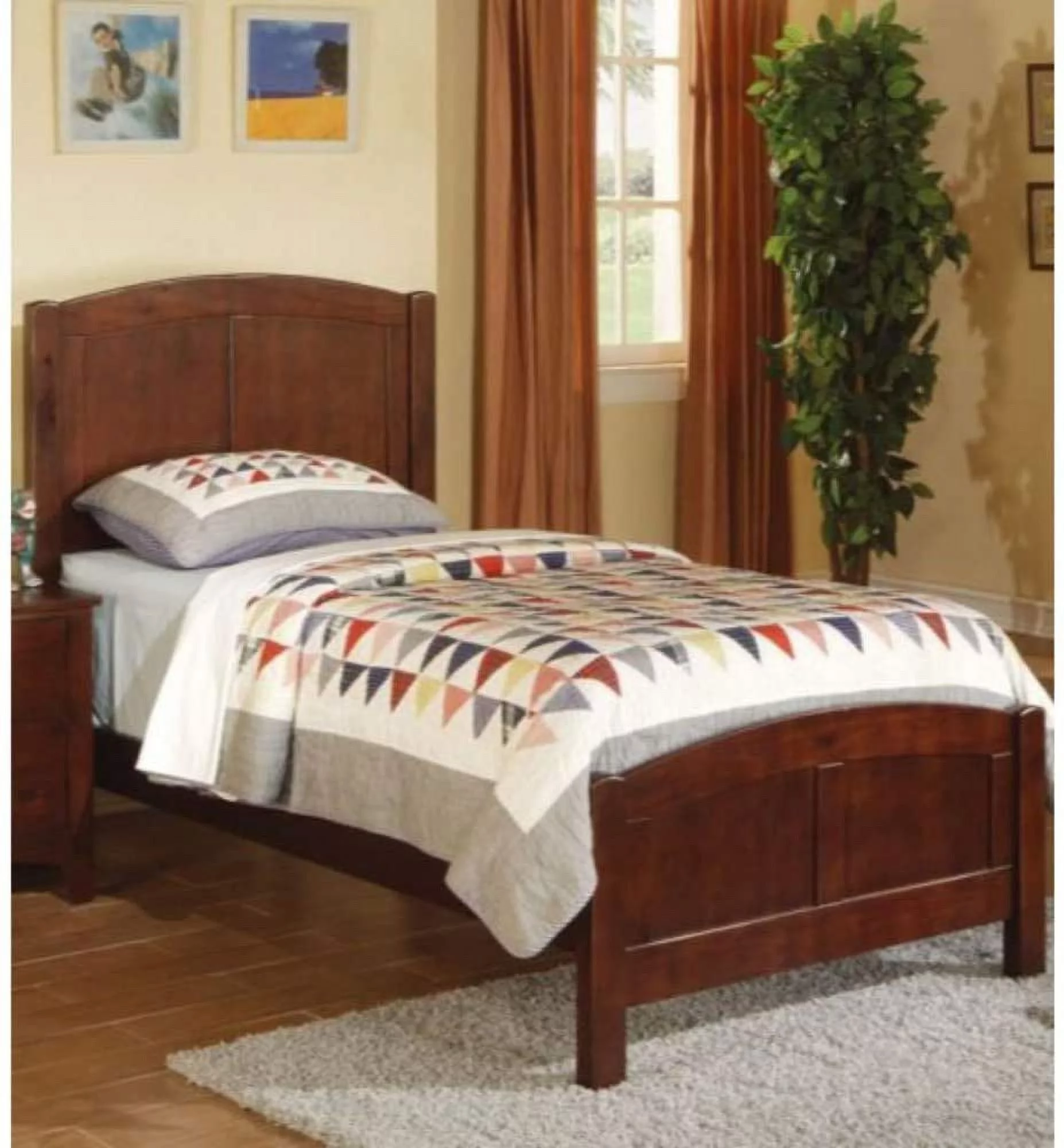 Transitional Style Modern Twin Size Bed 1pc Youth Bedroom Furniture Dark Oak Finish Wooden Plywood MDF