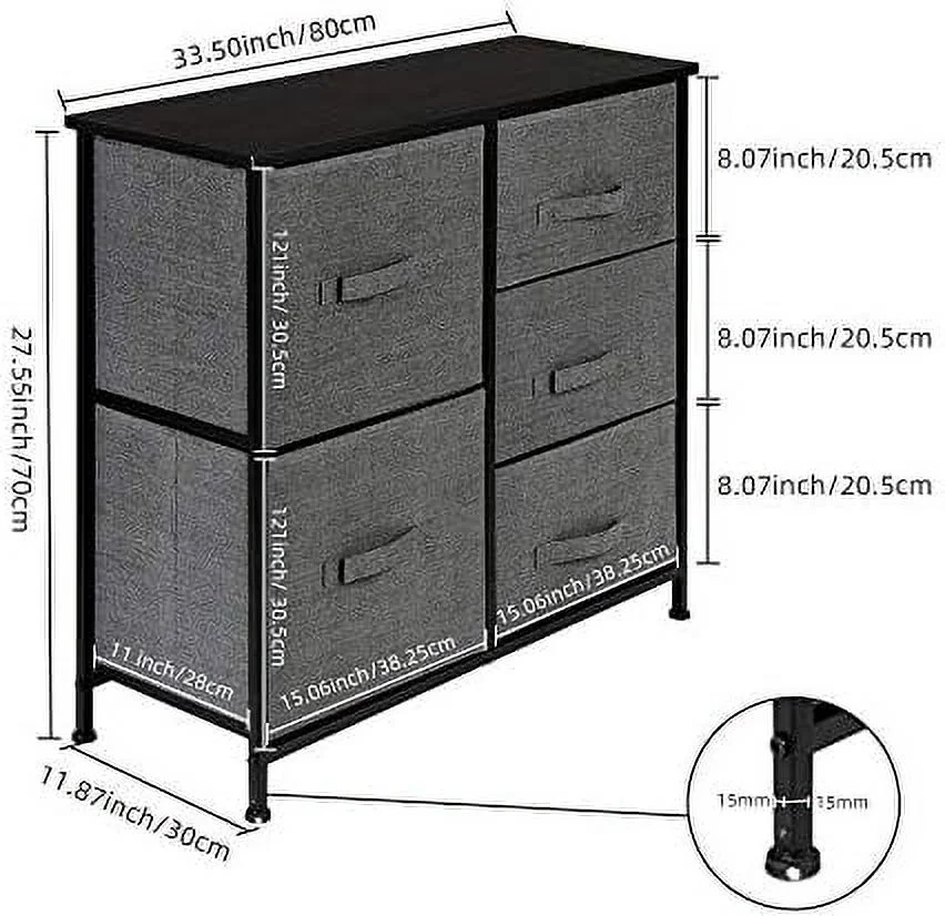 RUNFAYBIU Houseware Tall Dresser Tower Non-Woven Fabric Drawer Unit for Nurseries and Dorm Room 5 Drawers