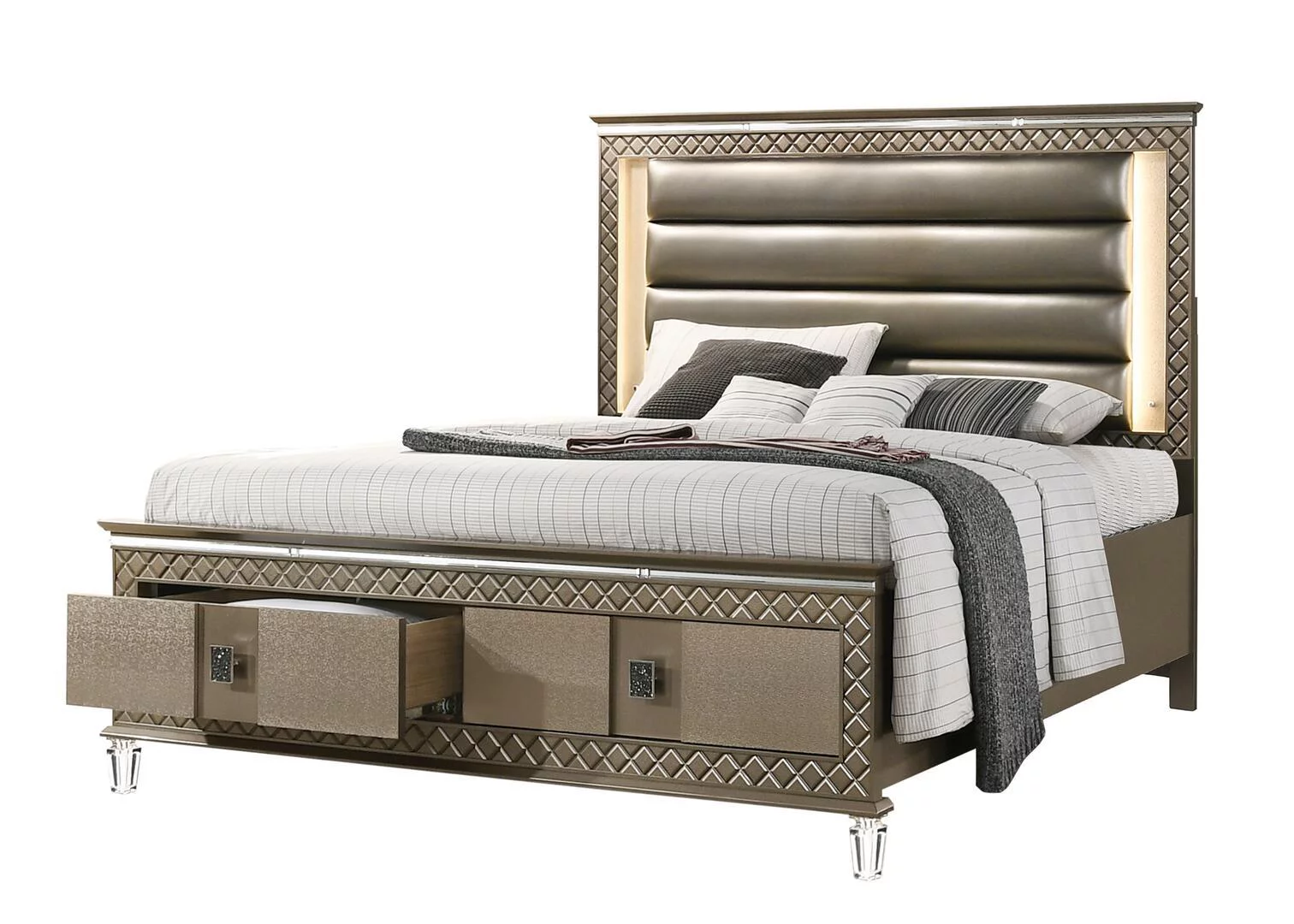 Bronze Finish Wood King Bedroom Set 5Pcs Contemporary Cosmos Furniture Coral