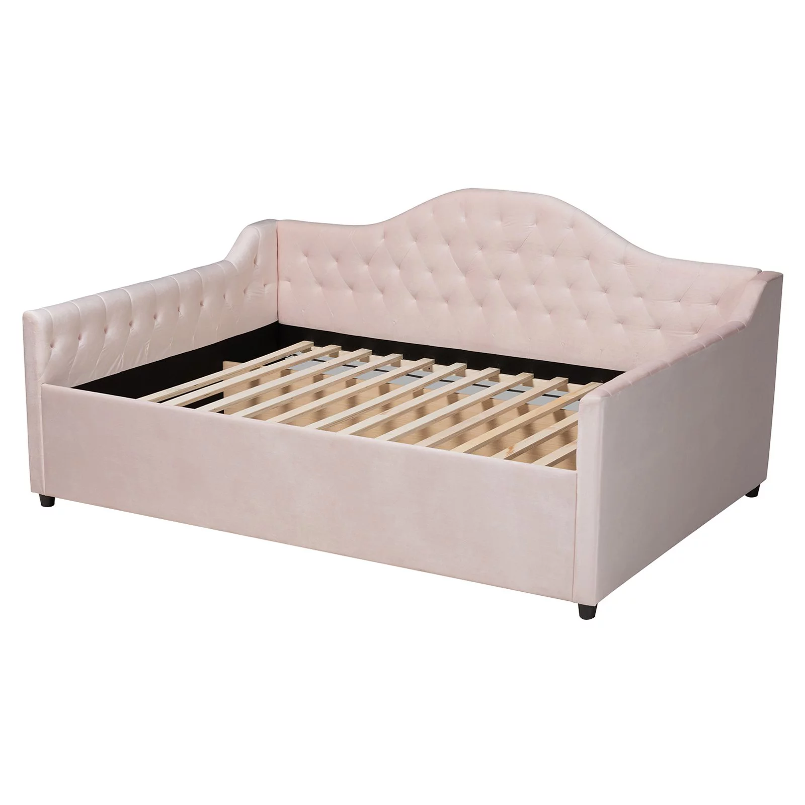 Baxton Studio Perry Light Pink Velvet Button Tufted Queen Size Daybed