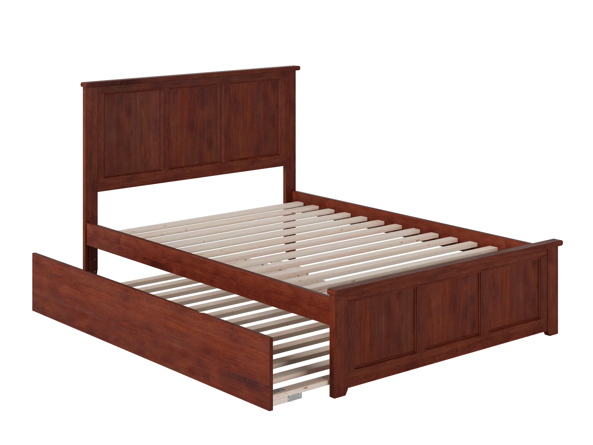 AFI Madison Full Wood Platform Bed with Matching Footboard & Full Trundle in Walnut