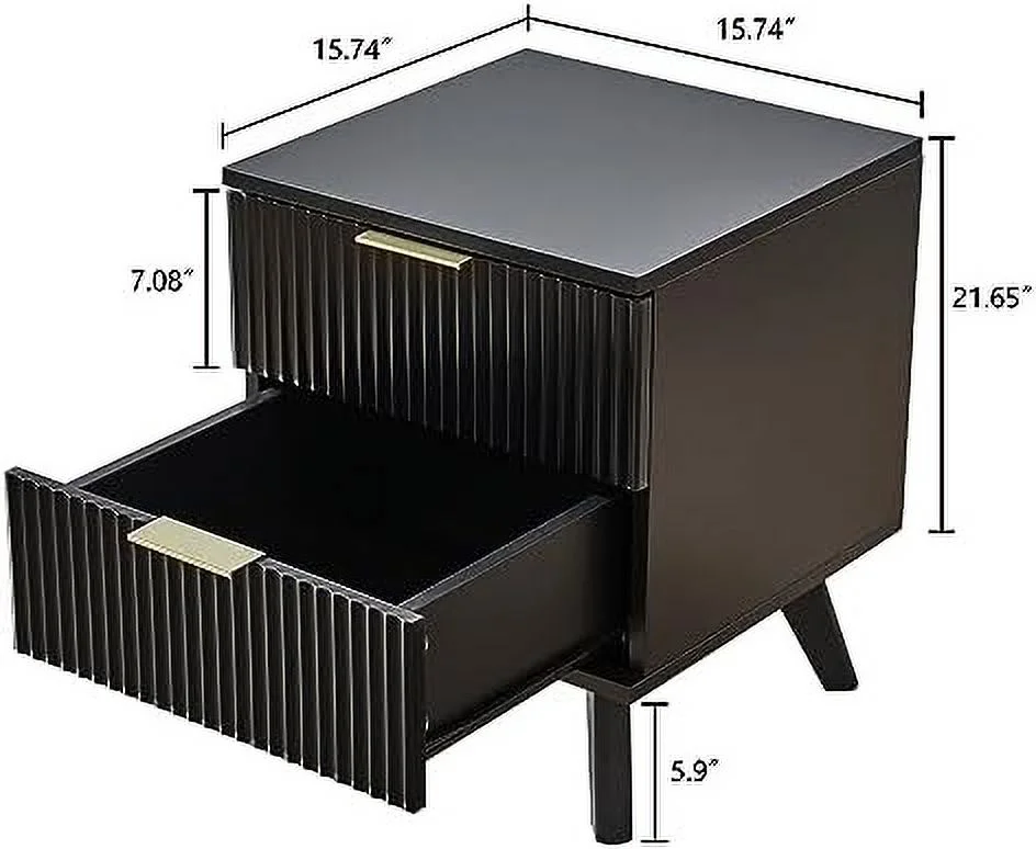 Mid Century Nightstand 2 Drawer Dresser for Bedroom Small Dresser Night Stand Side Table End Table with Wood Fluted Drawer for Bedroom Closet(Natural)