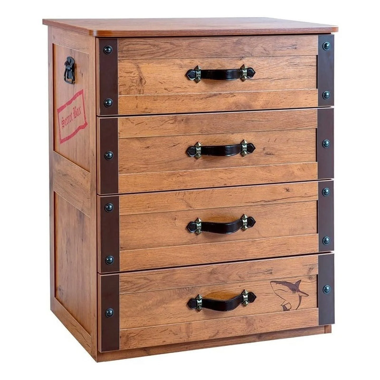 Cilek Kids Room Pirate Wood Chest with 4 Deep Drawers in Dark Brown