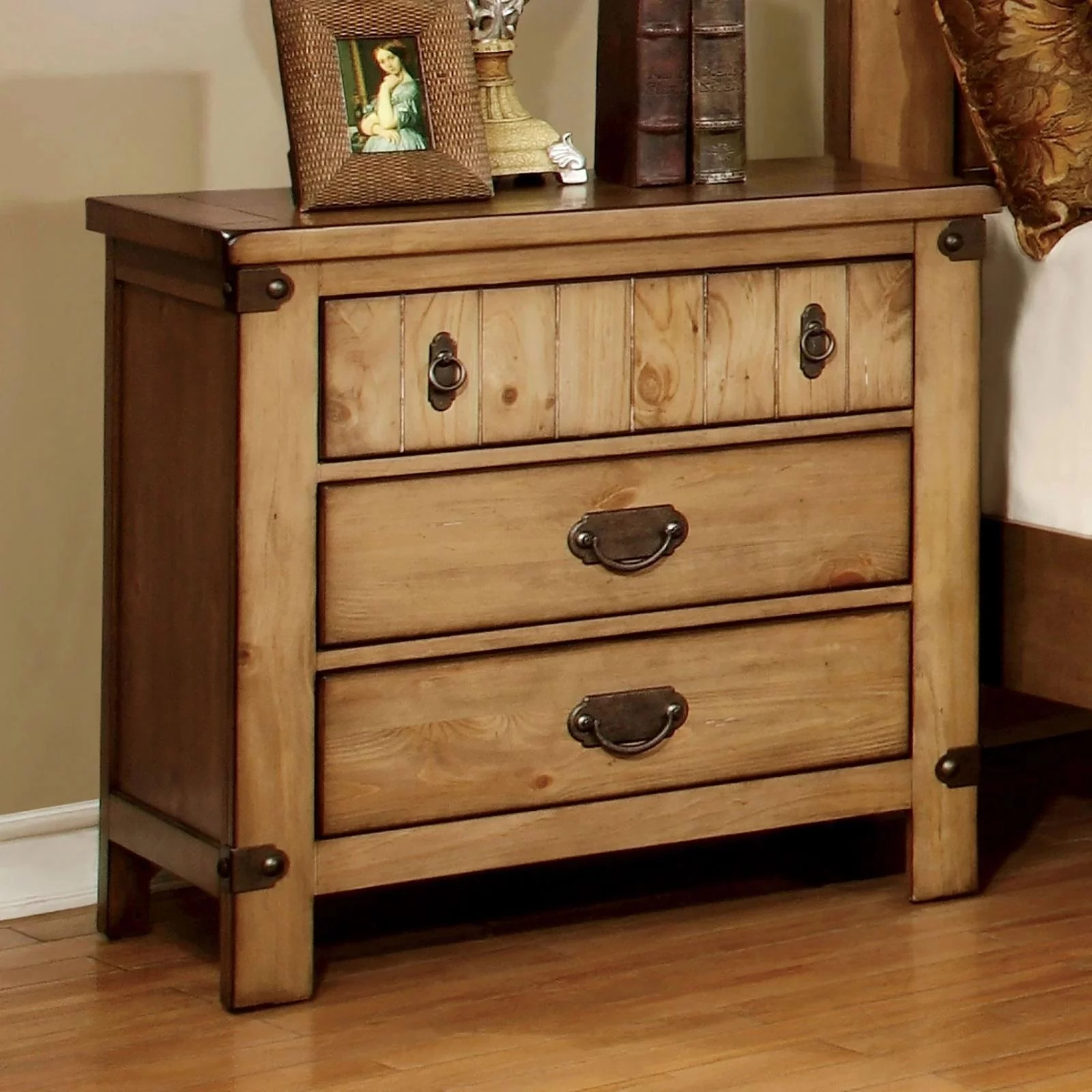 Cottage Weathered Elm Solid Wood Queen Bedroom Set 3pcs FOA CM7449-Q Pioneer