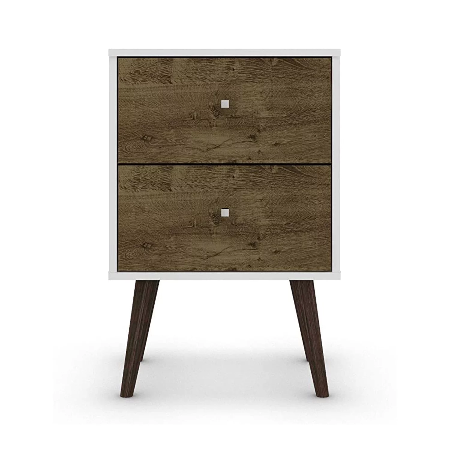 Manhattan Comfort Liberty Modern 2 Drawer Bedroom Nightstand, White/Rustic Brown